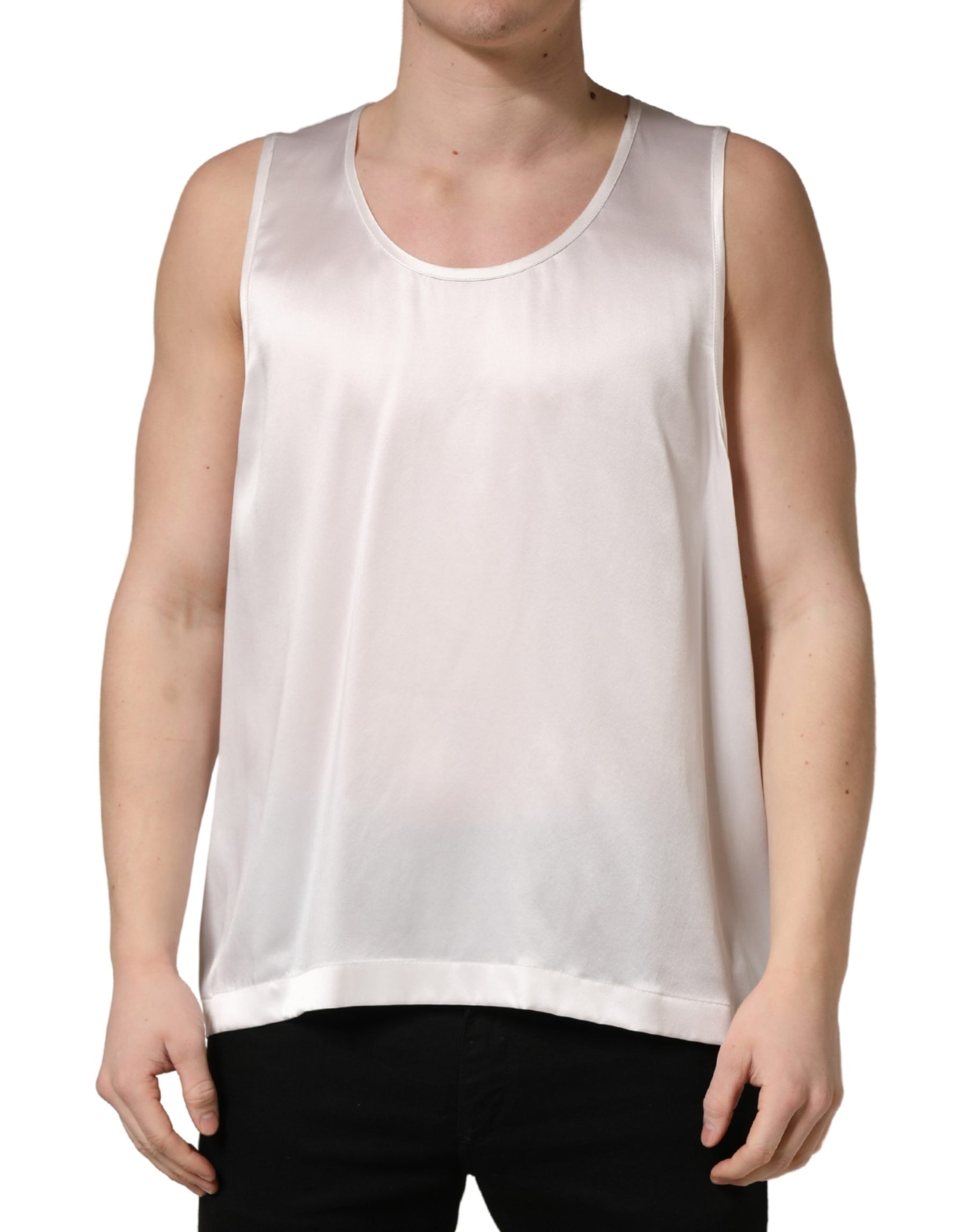Dolce & Gabbana White Satin Polyester SleevelessTank T-shirt | Regal Royce