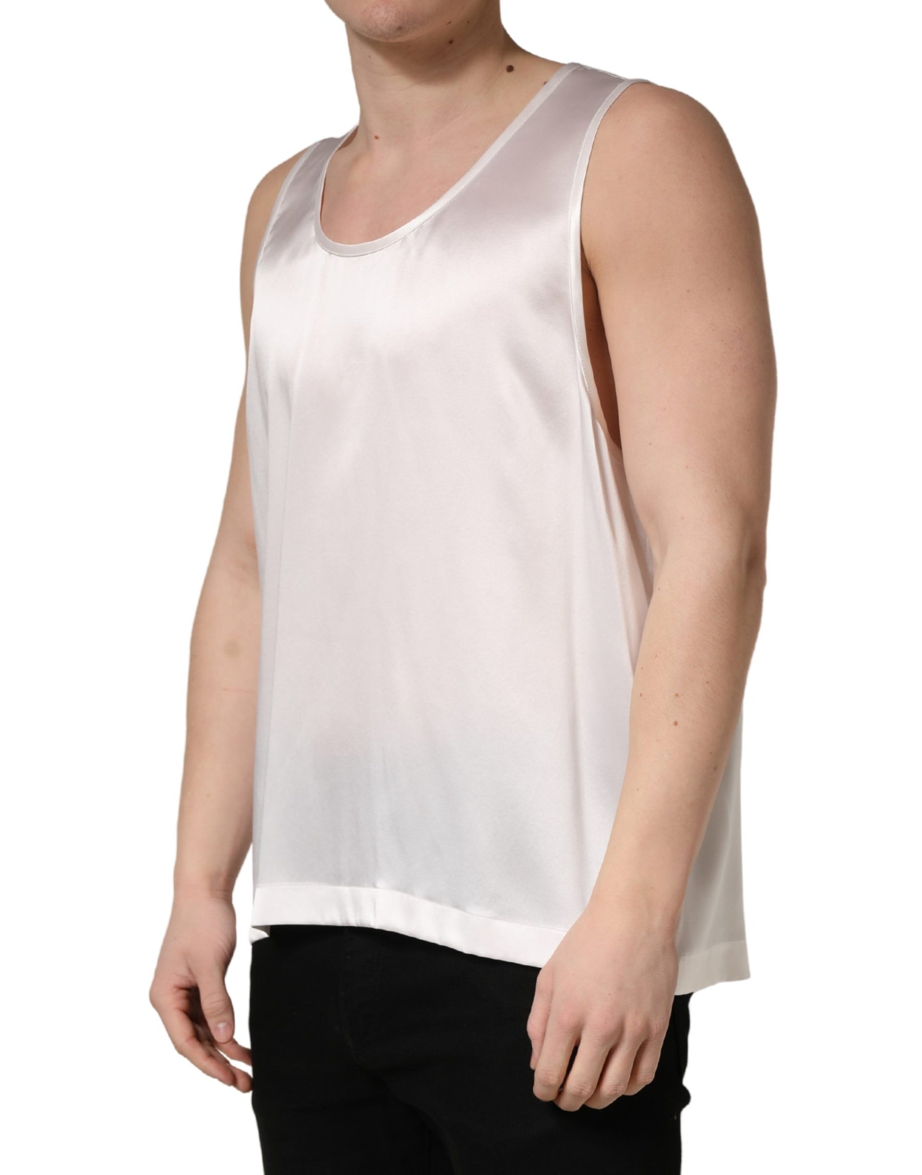 Dolce & Gabbana White Satin Polyester SleevelessTank T-shirt | Regal Royce