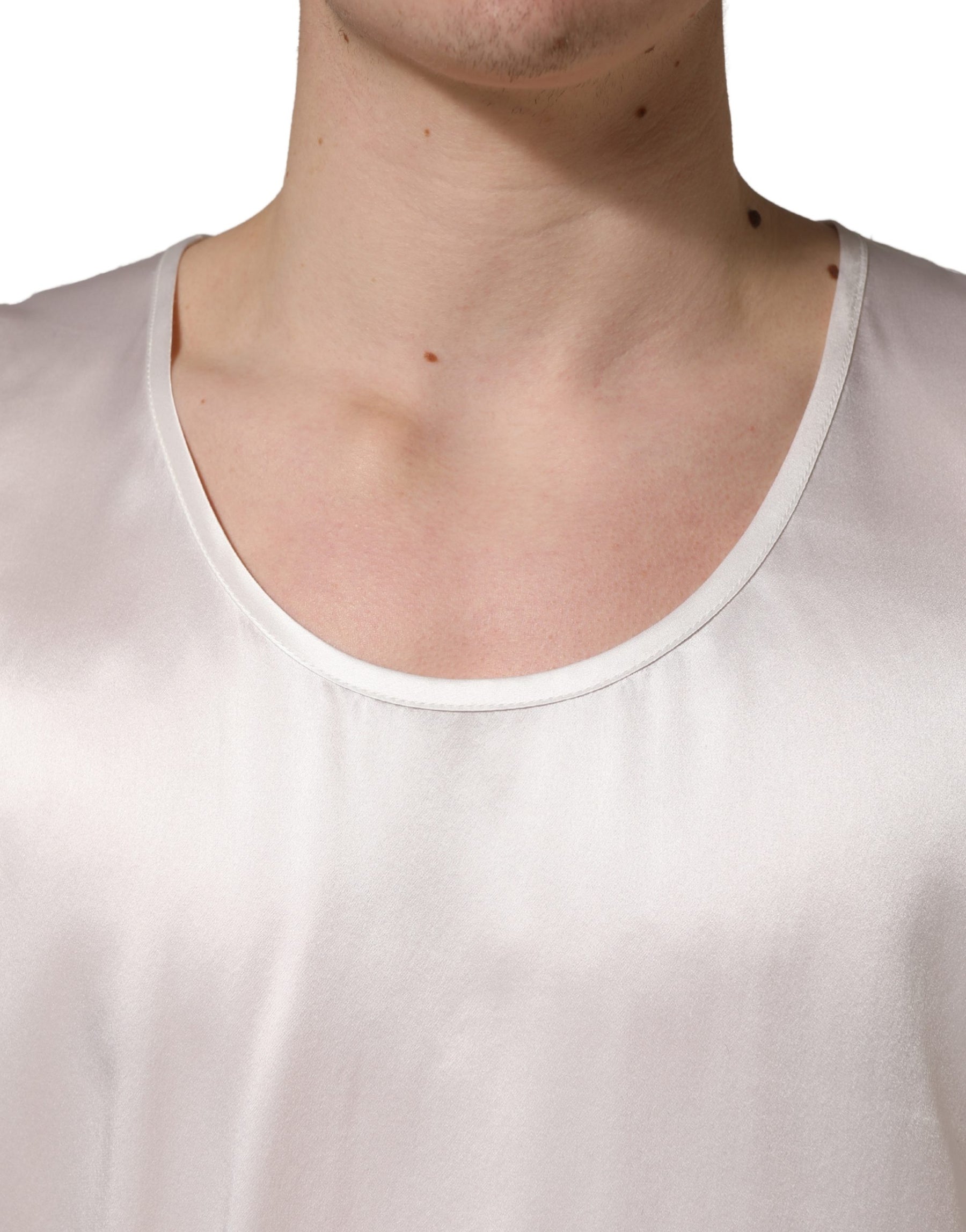 Dolce & Gabbana White Satin Polyester SleevelessTank T-shirt | Regal Royce