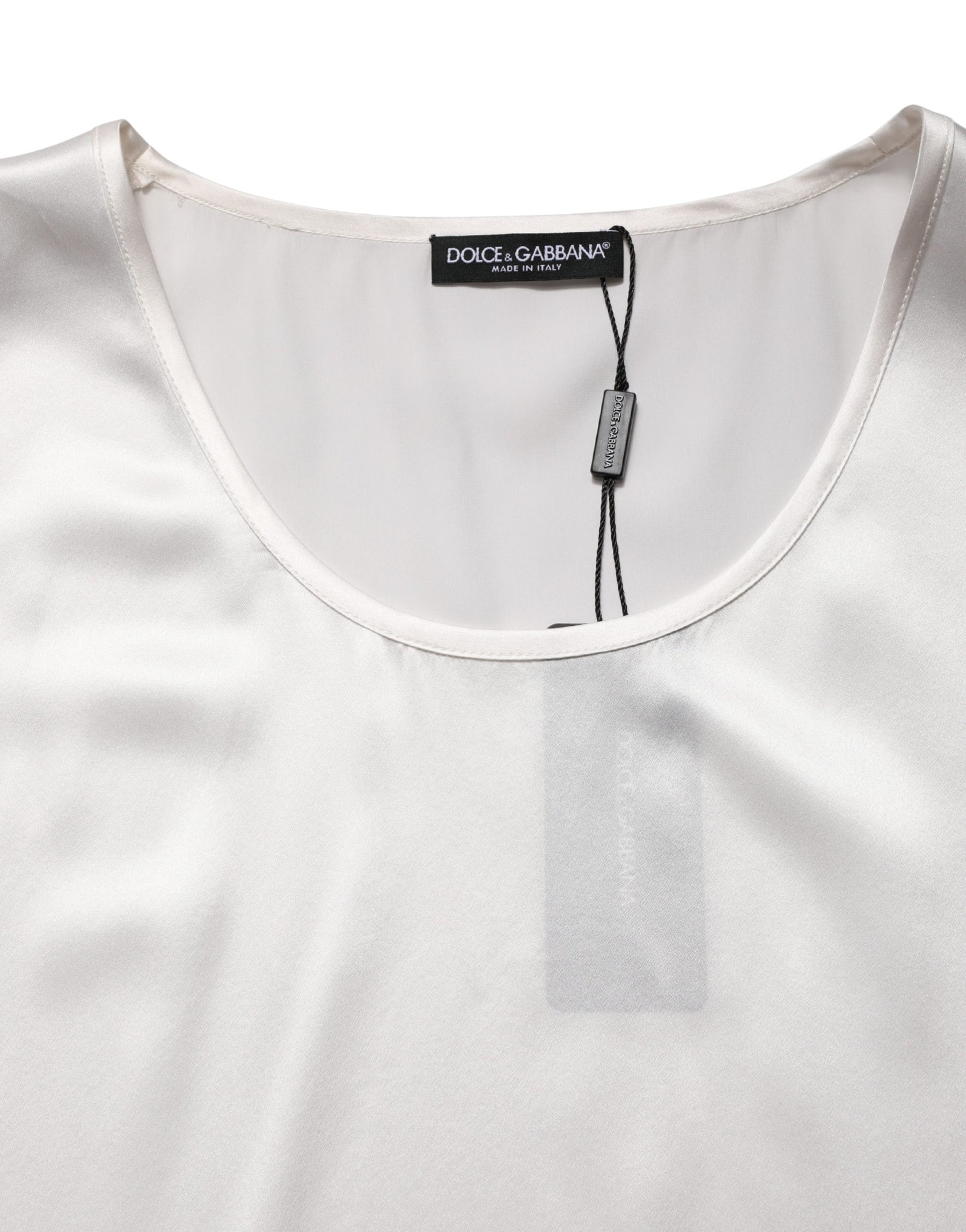 Dolce & Gabbana White Satin Polyester SleevelessTank T-shirt | Regal Royce