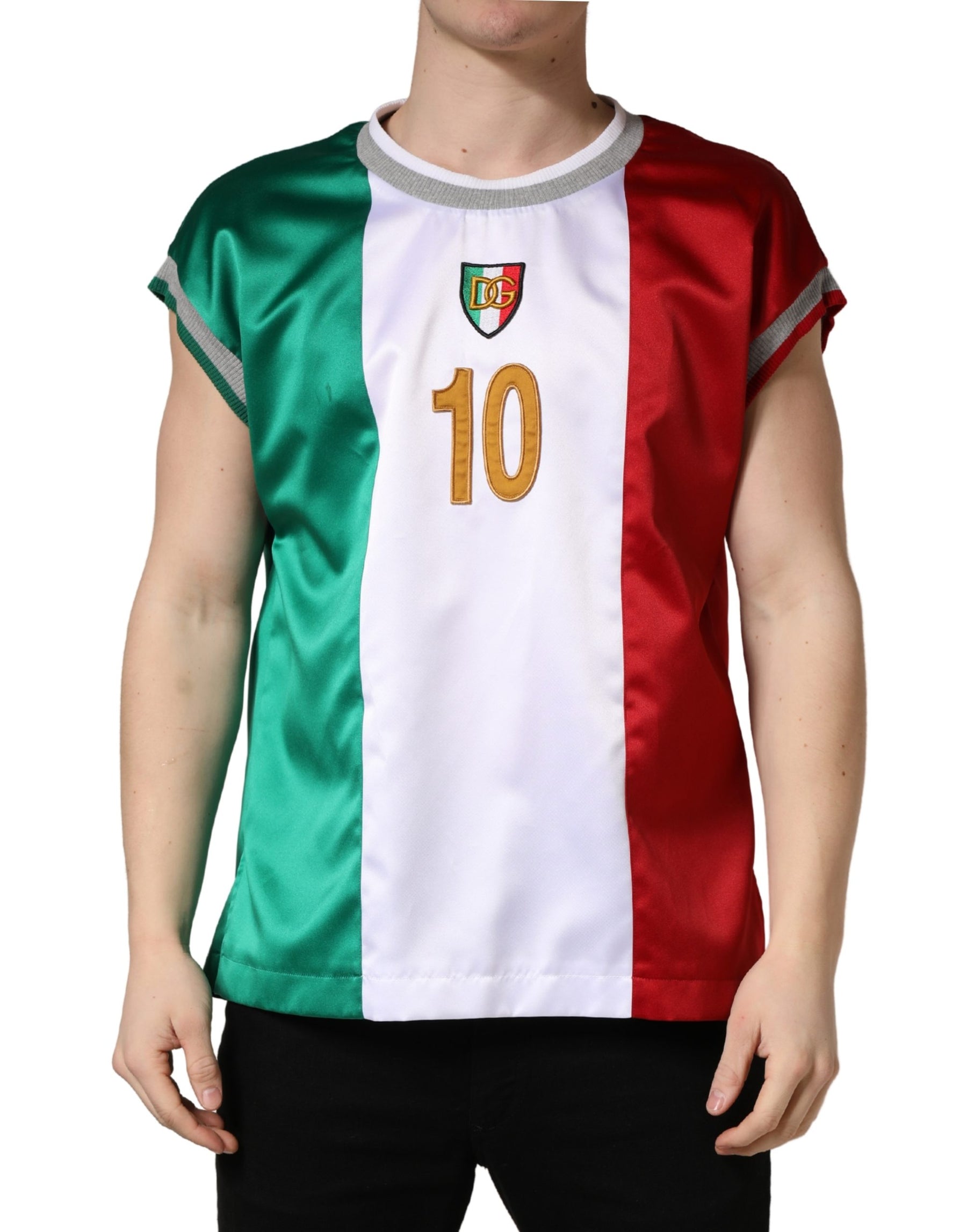 Dolce & Gabbana Multicolor Italia DG Logo Satin Tank T-shirt | Regal Royce