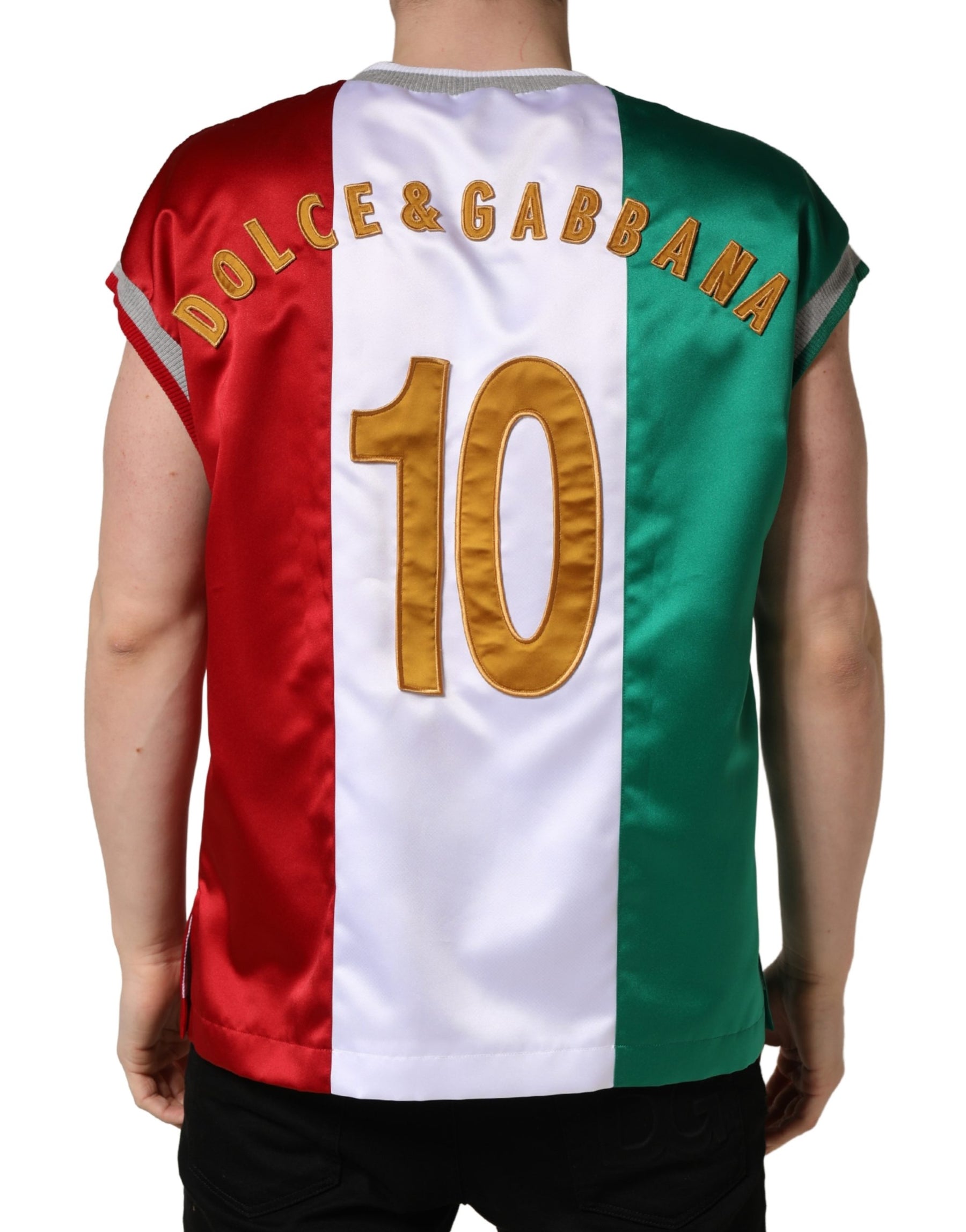 Dolce & Gabbana Multicolor Italia DG Logo Satin Tank T-shirt | Regal Royce