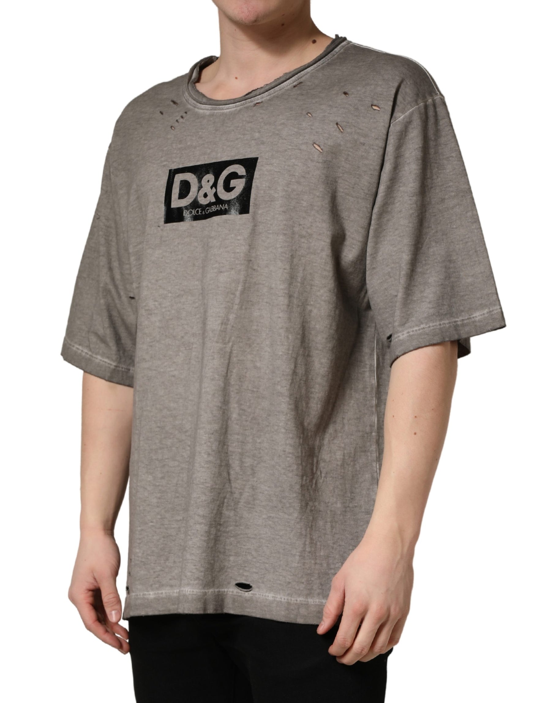 Dolce & Gabbana Gray DG Logo Print Cotton Round Neck T-shirt | Regal Royce