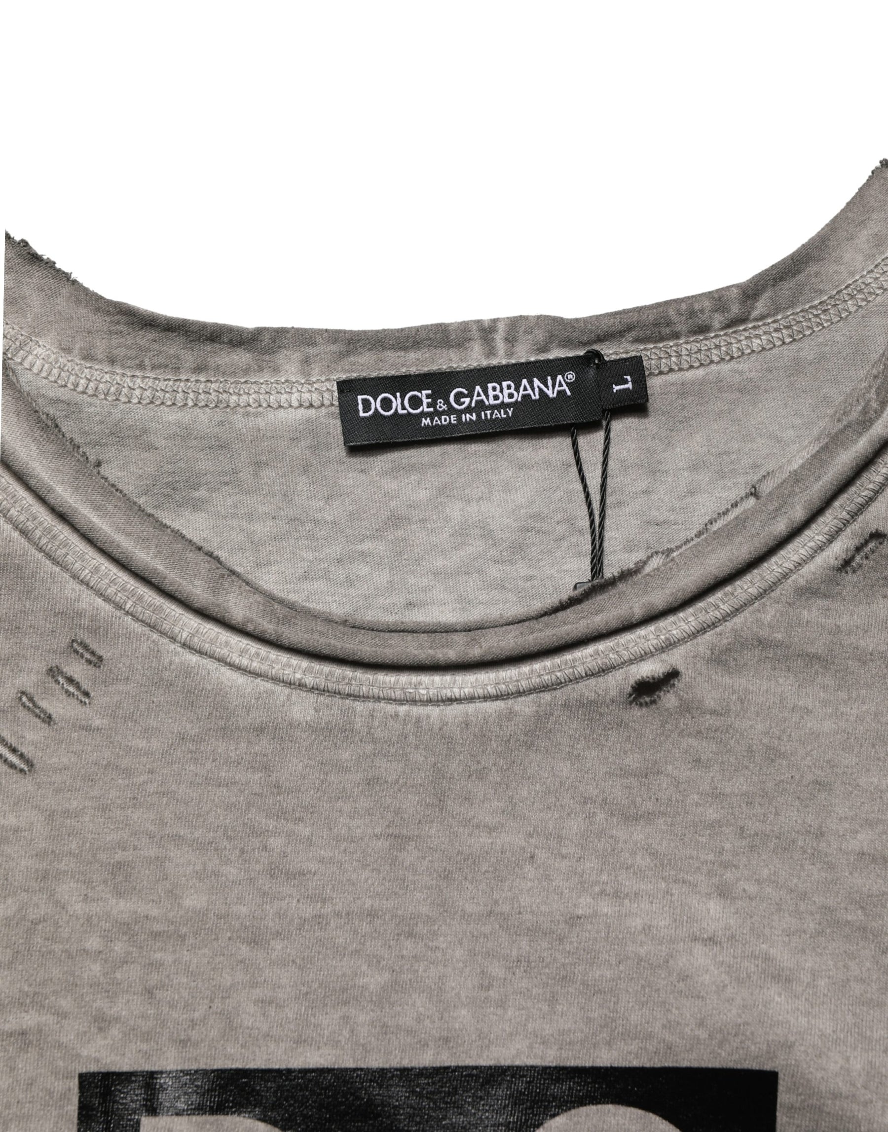Dolce & Gabbana Gray DG Logo Print Cotton Round Neck T-shirt | Regal Royce