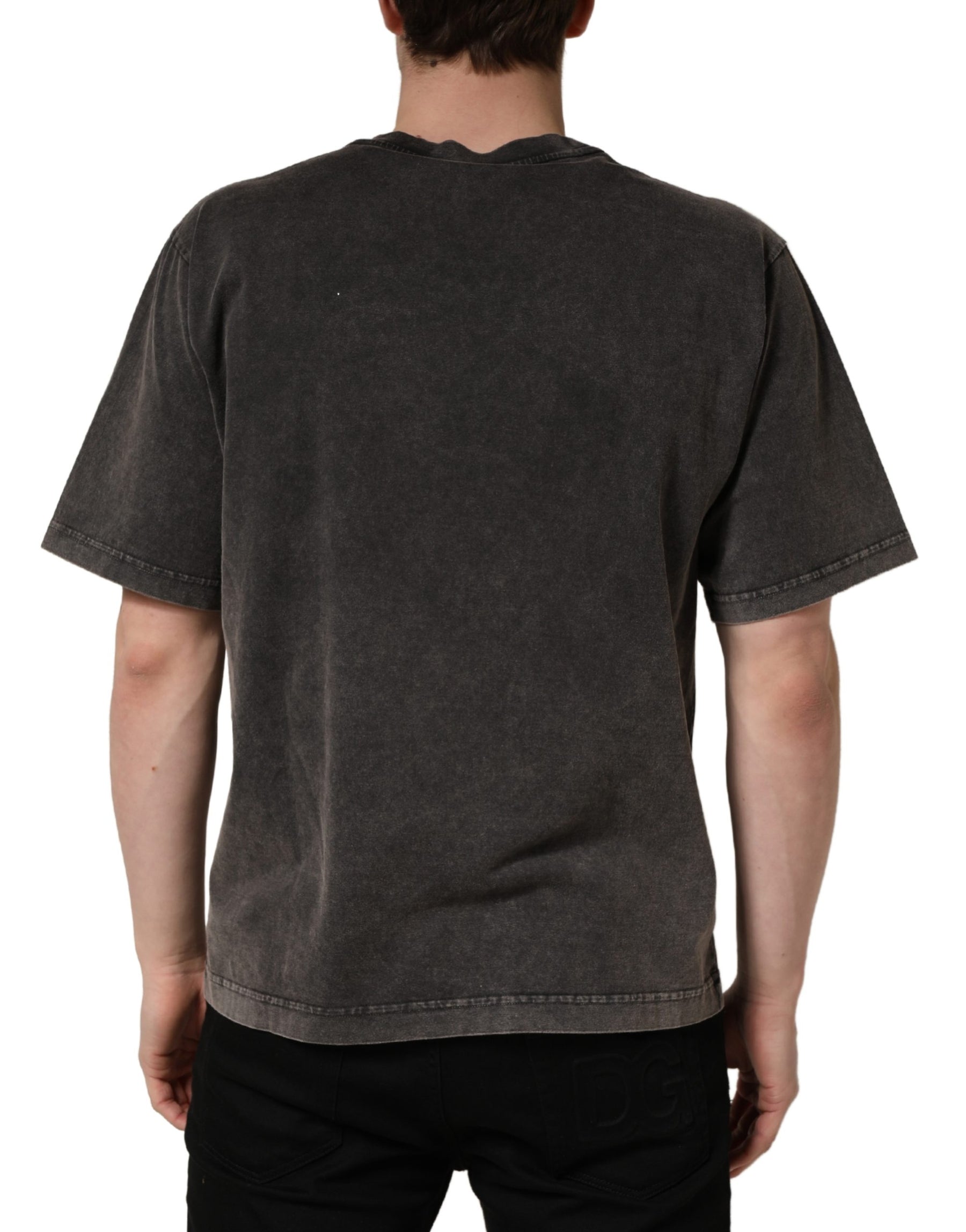 Dolce & Gabbana Gray Logo Embellished Men Crew Neck T-shirt | Regal Royce