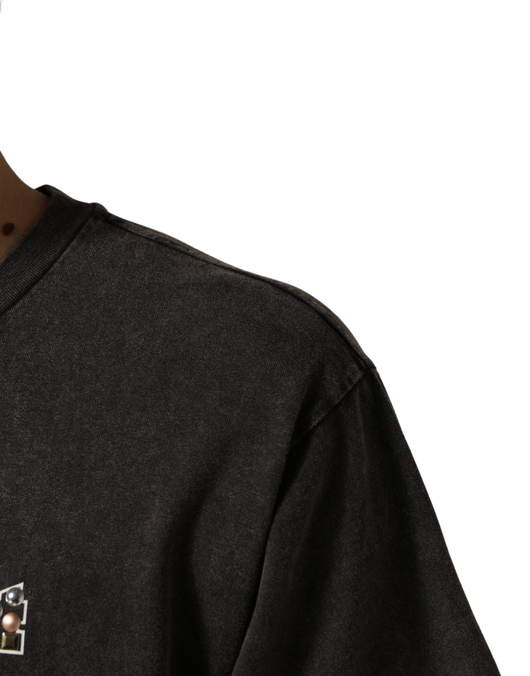 Dolce & Gabbana Gray Logo Embellished Men Crew Neck T-shirt | Regal Royce