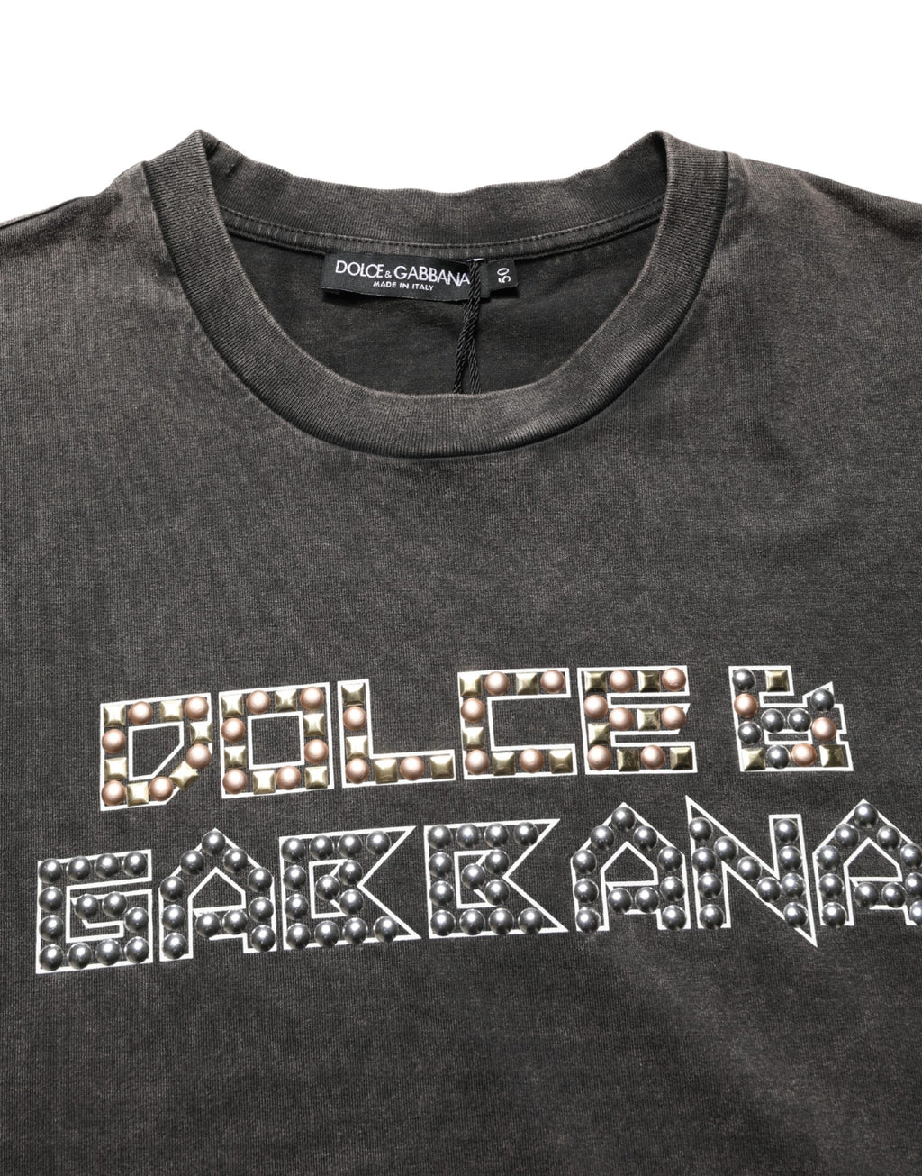 Dolce & Gabbana Gray Logo Embellished Men Crew Neck T-shirt