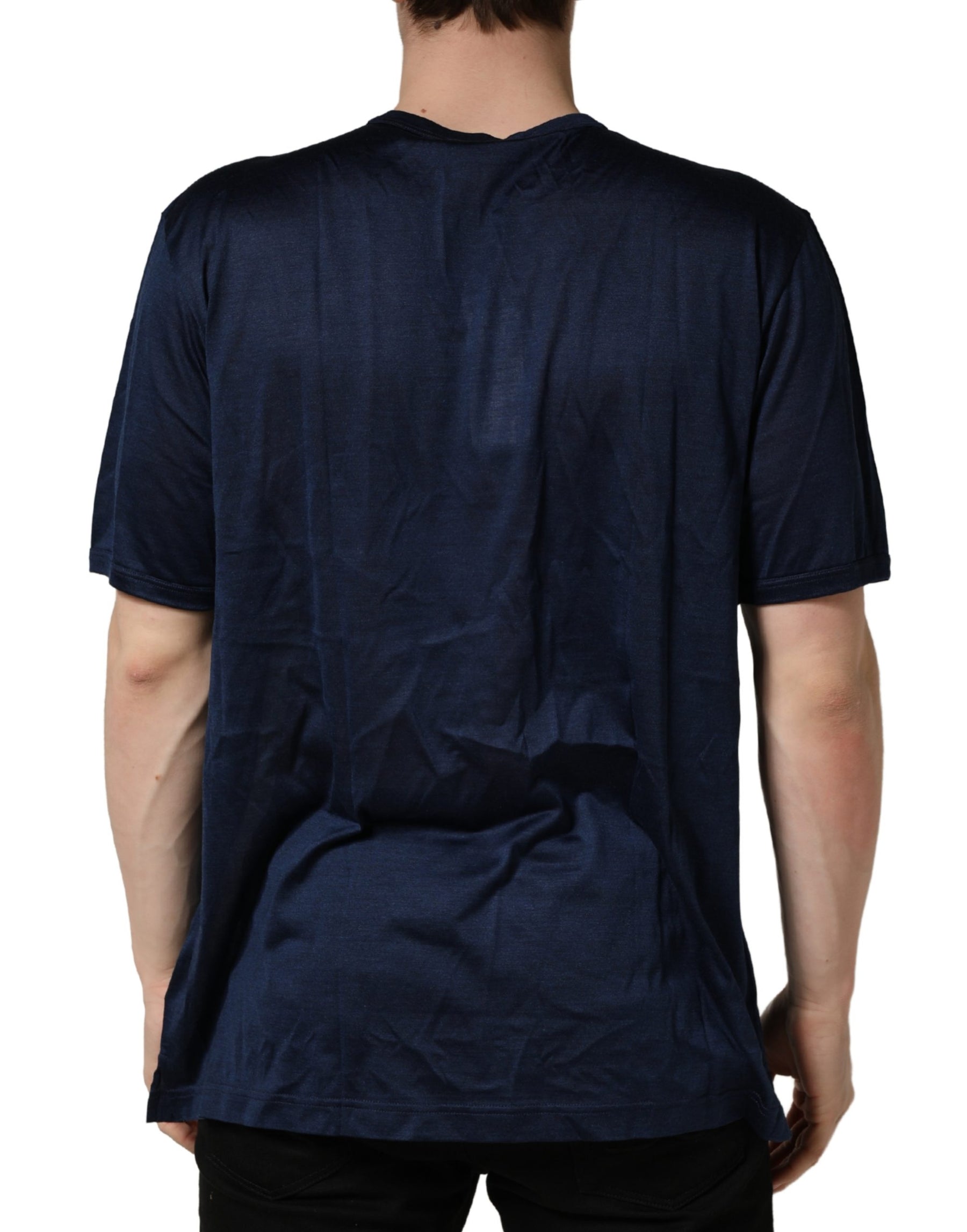 Dolce & Gabbana Dark Blue Silk Short Sleeve CrewNeck T-shirt | Regal Royce