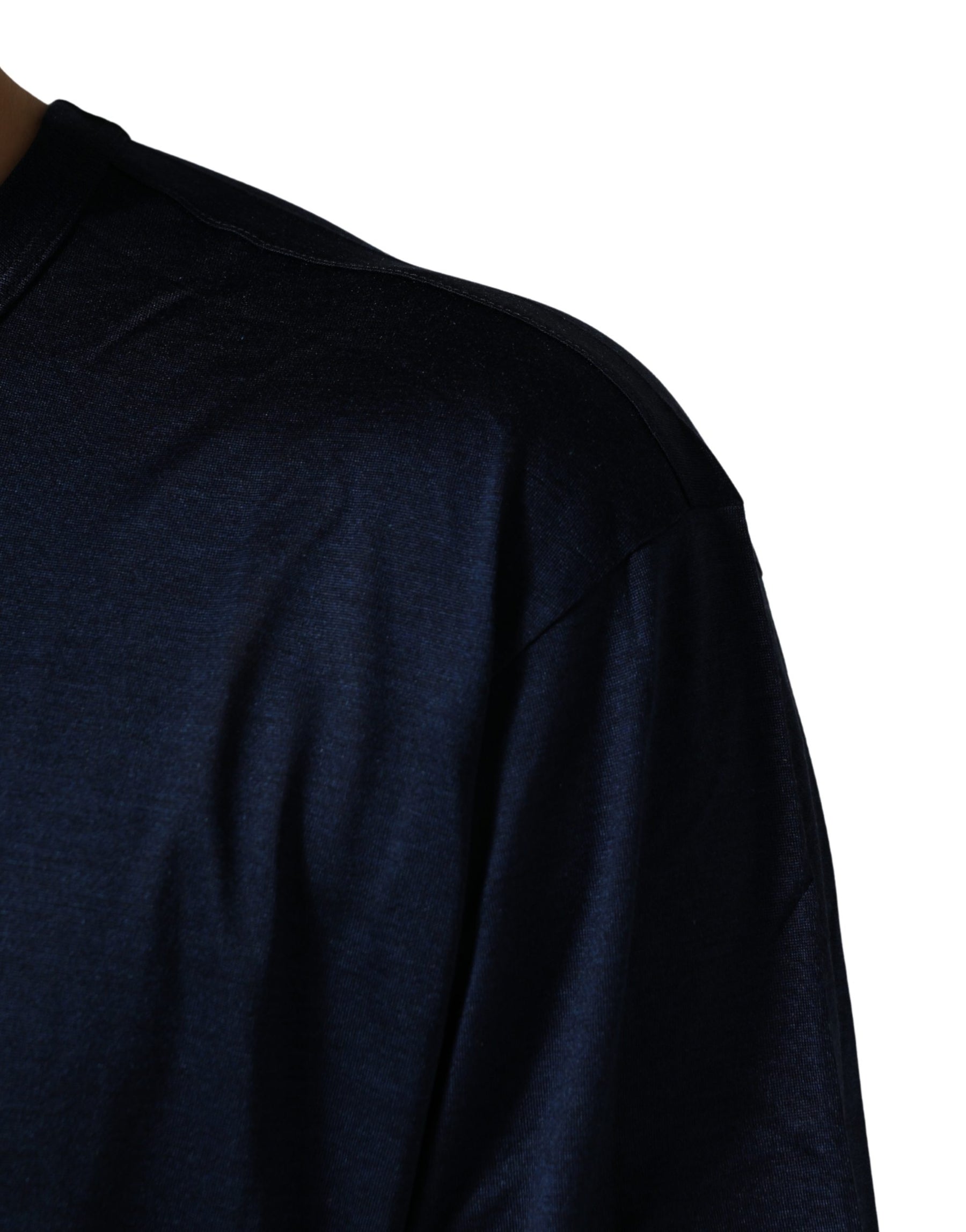 Dolce & Gabbana Dark Blue Silk Short Sleeve CrewNeck T-shirt | Regal Royce