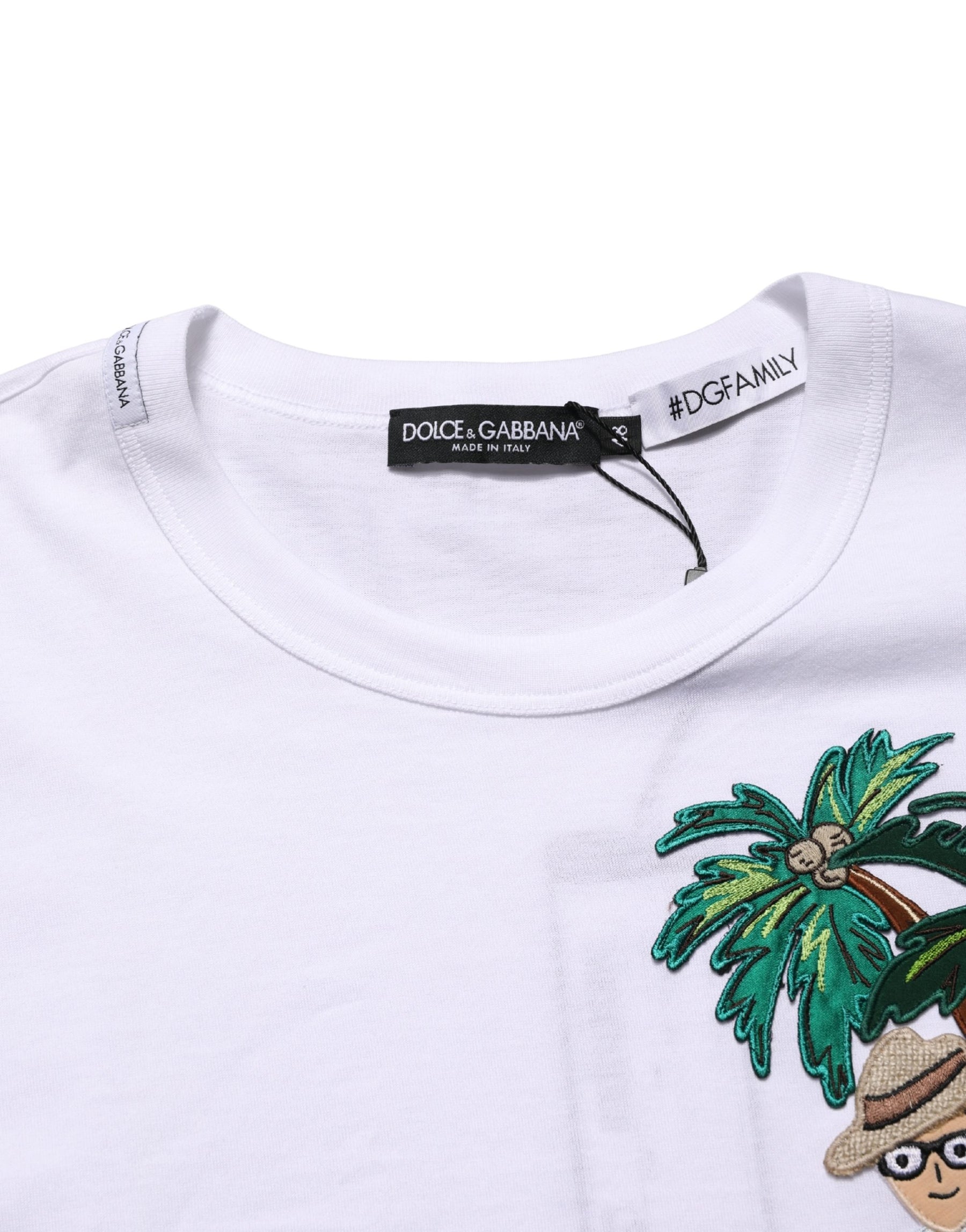 Dolce & Gabbana White Palm Embroidered Men Crew Neck T-shirt | Regal Royce