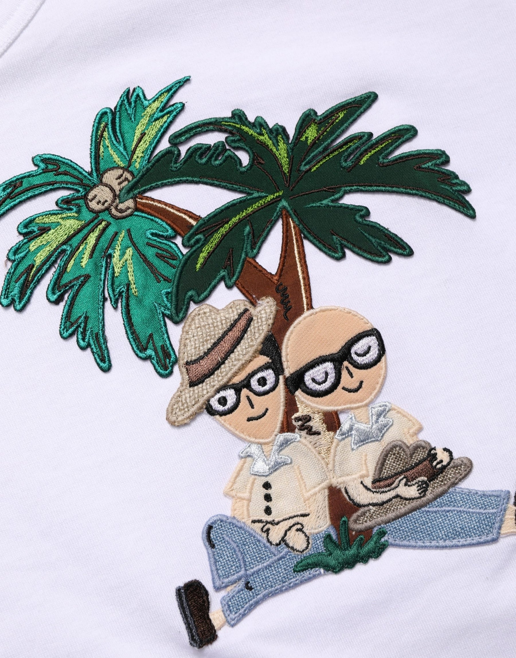 Dolce & Gabbana White Palm Embroidered Men Crew Neck T-shirt | Regal Royce