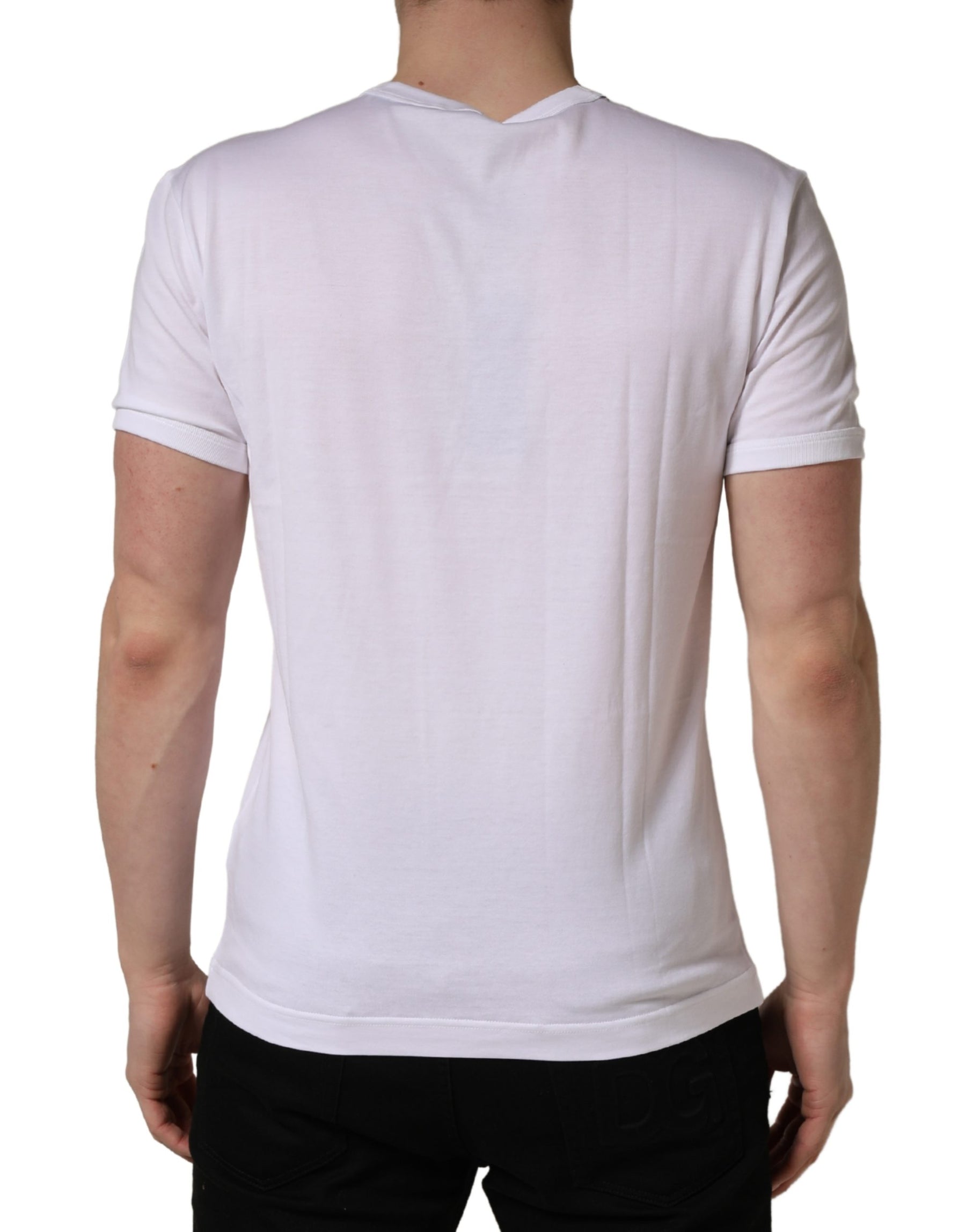 Dolce & Gabbana White Palm Embroidered Men Crew Neck T-shirt | Regal Royce
