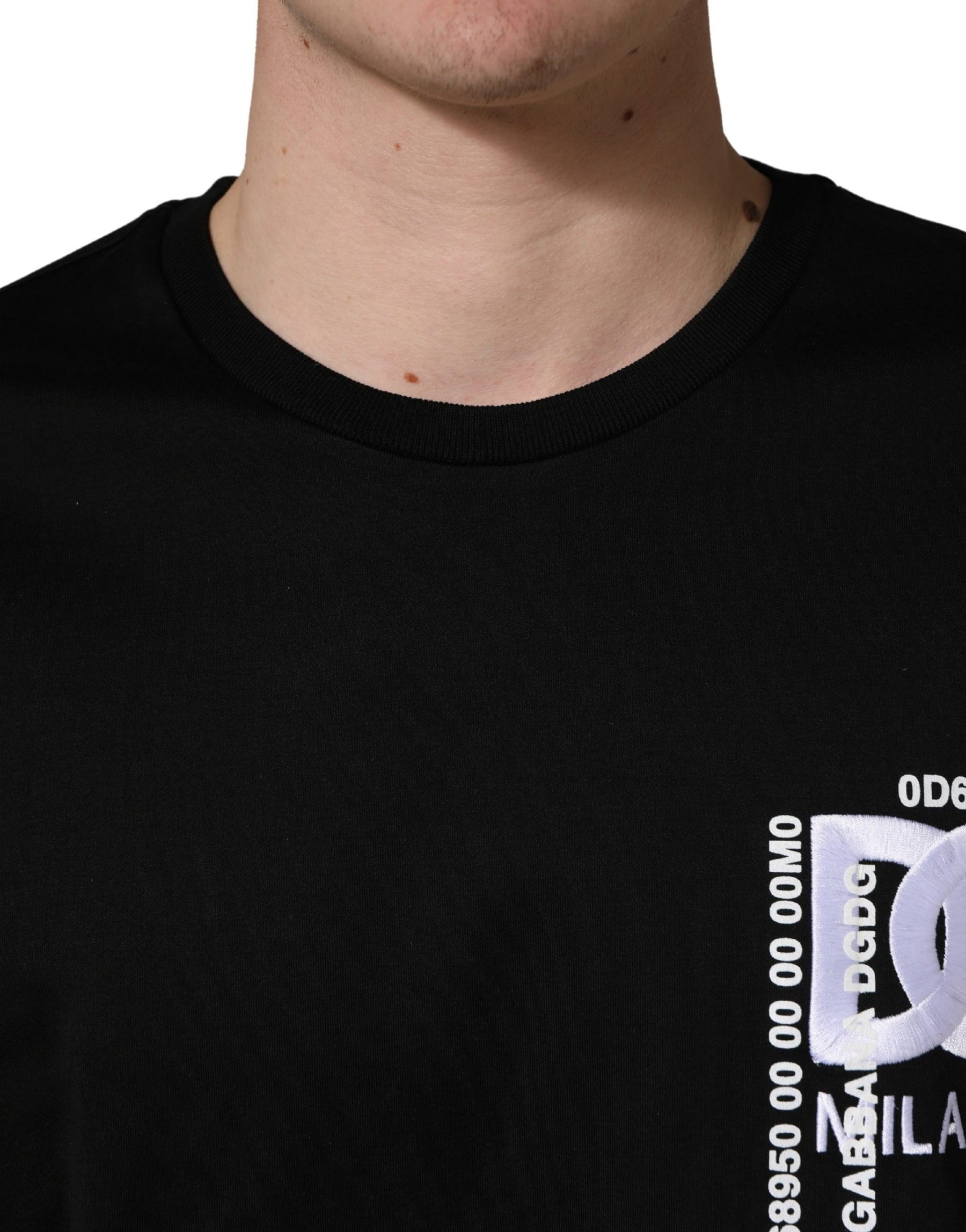 Dolce & Gabbana Black Logo Embroidered Men Crew Neck T-shirt | Regal Royce