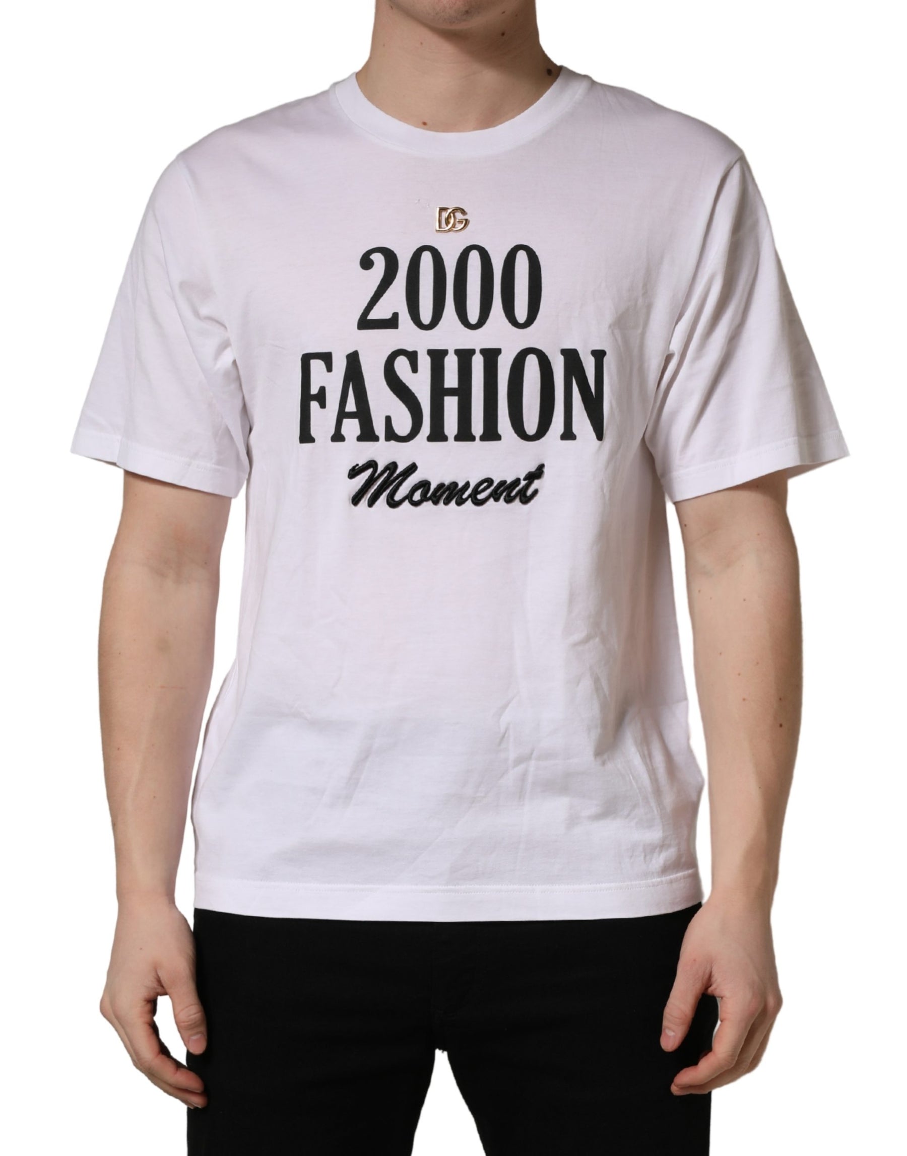 Dolce & Gabbana White Graphic Print DG Men Crew Neck T-shirt | Regal Royce