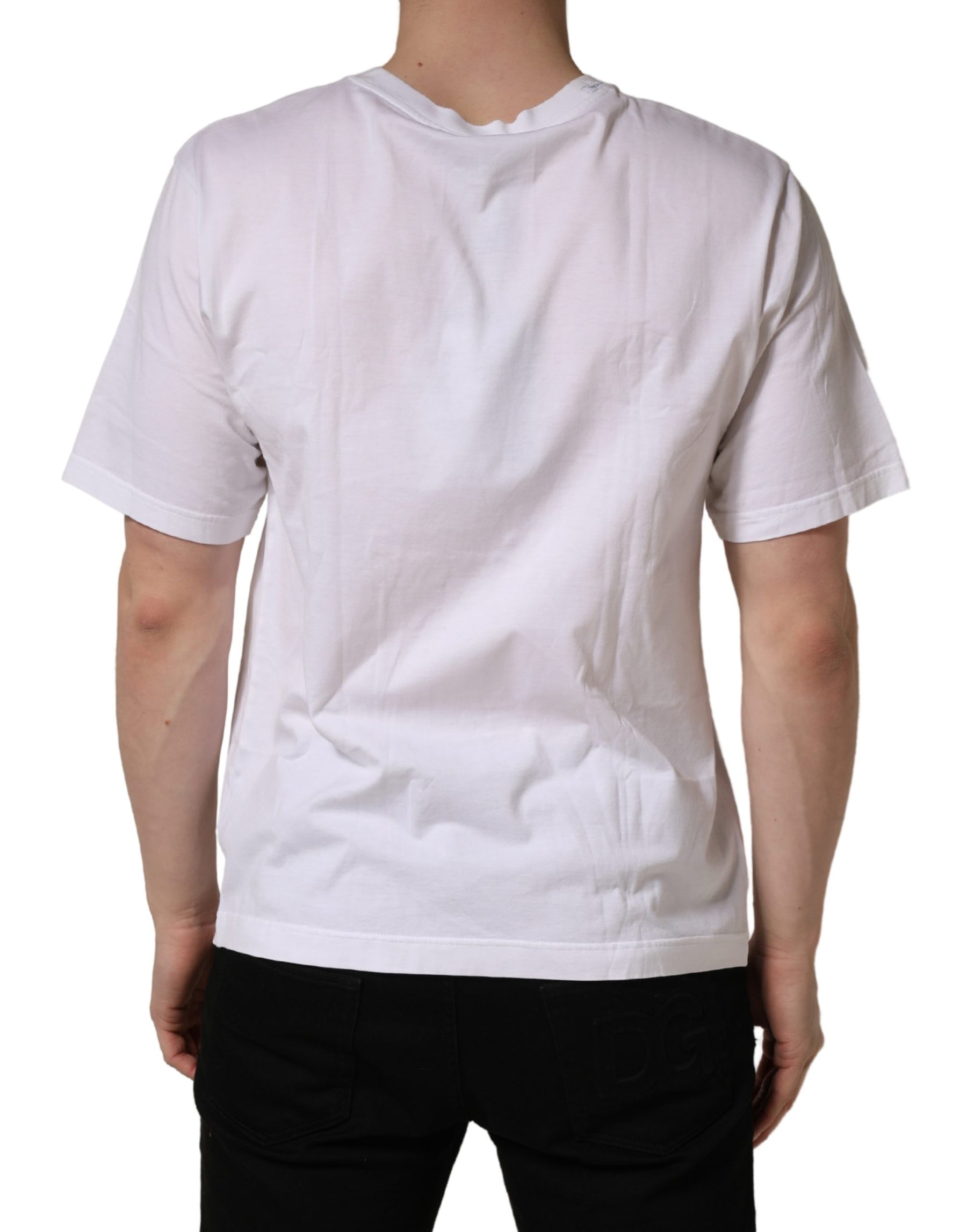 Dolce & Gabbana White Graphic Print DG Men Crew Neck T-shirt | Regal Royce