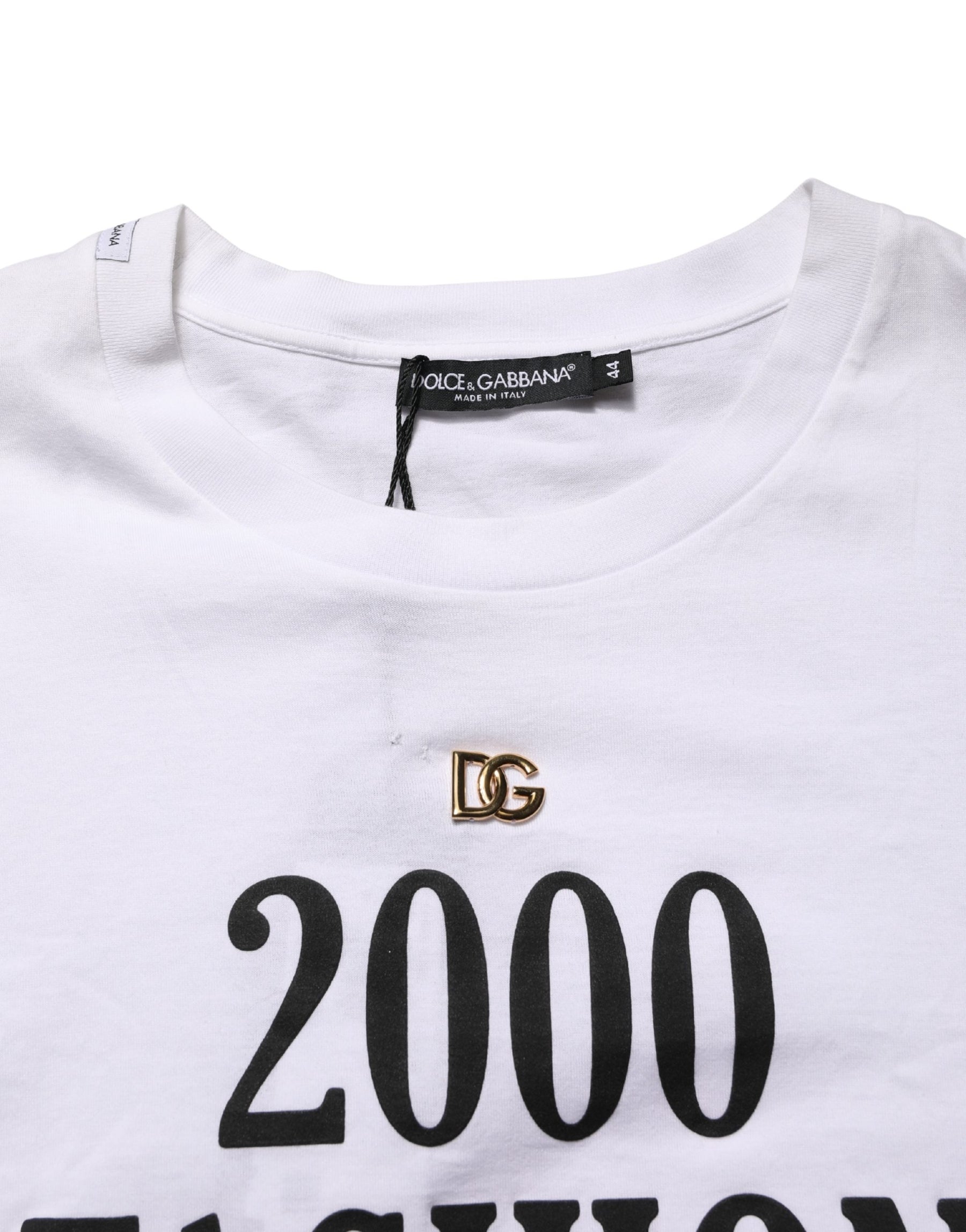 Dolce & Gabbana White Graphic Print DG Men Crew Neck T-shirt | Regal Royce