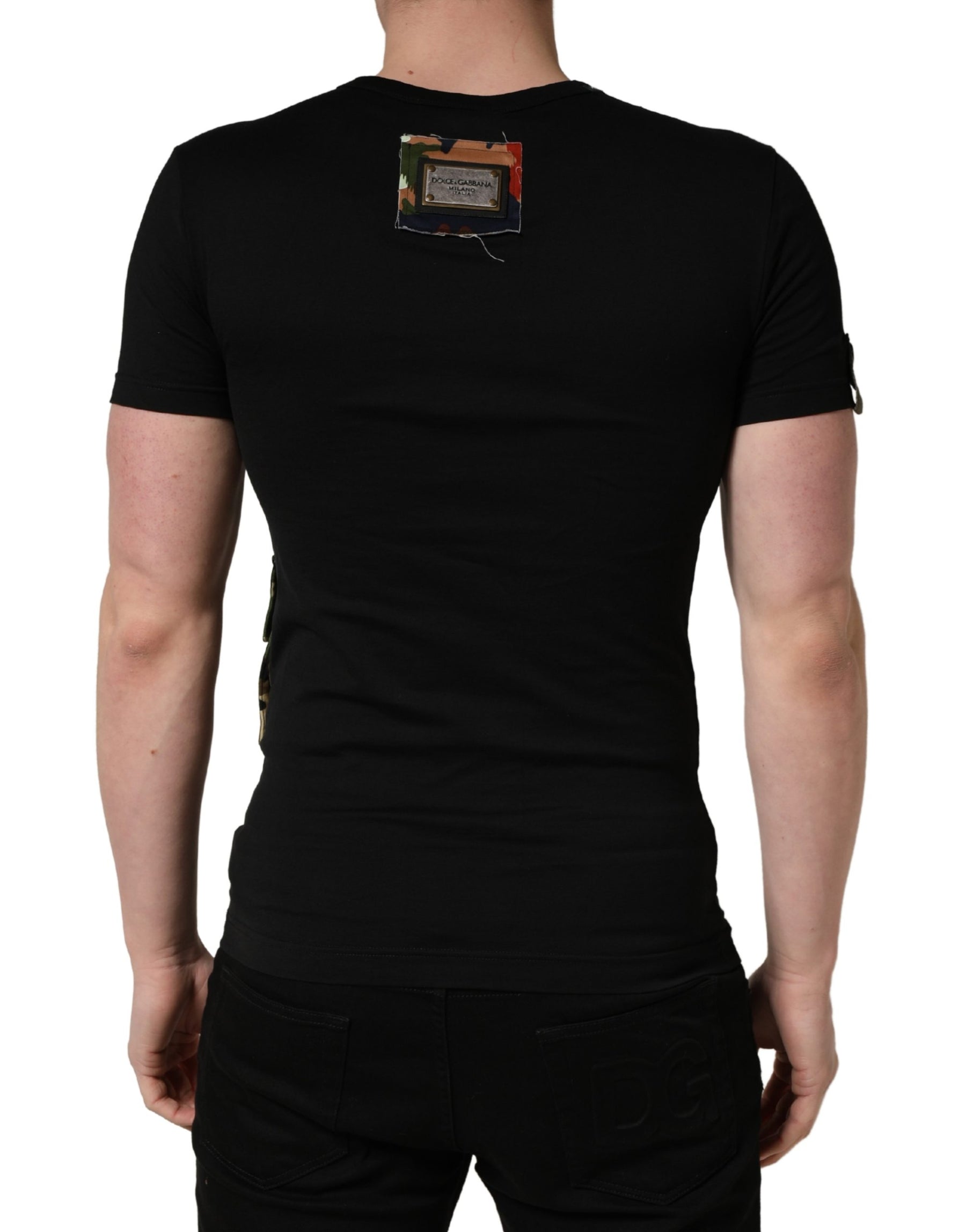 Dolce & Gabbana Black Italians Do It Better Camo Pocket Men T-shirt | Regal Royce