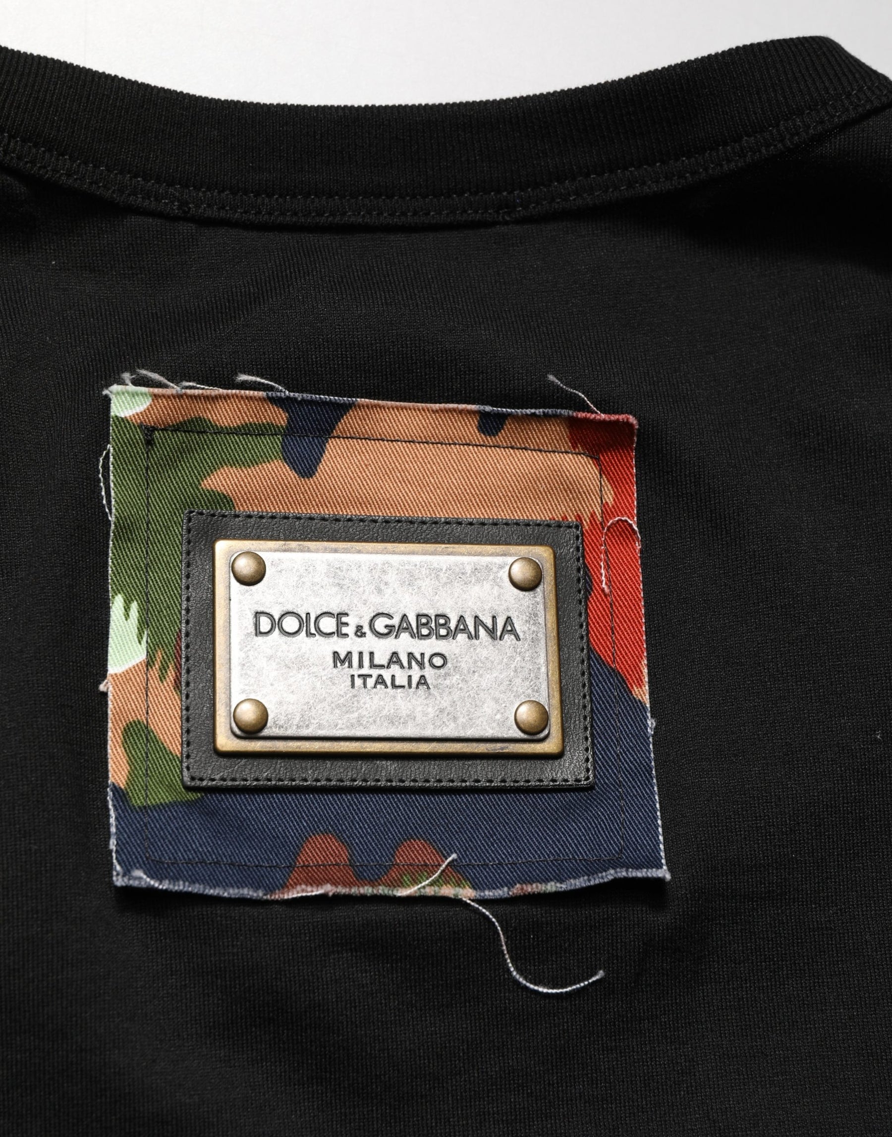 Dolce & Gabbana Black Italians Do It Better Camo Pocket Men T-shirt | Regal Royce