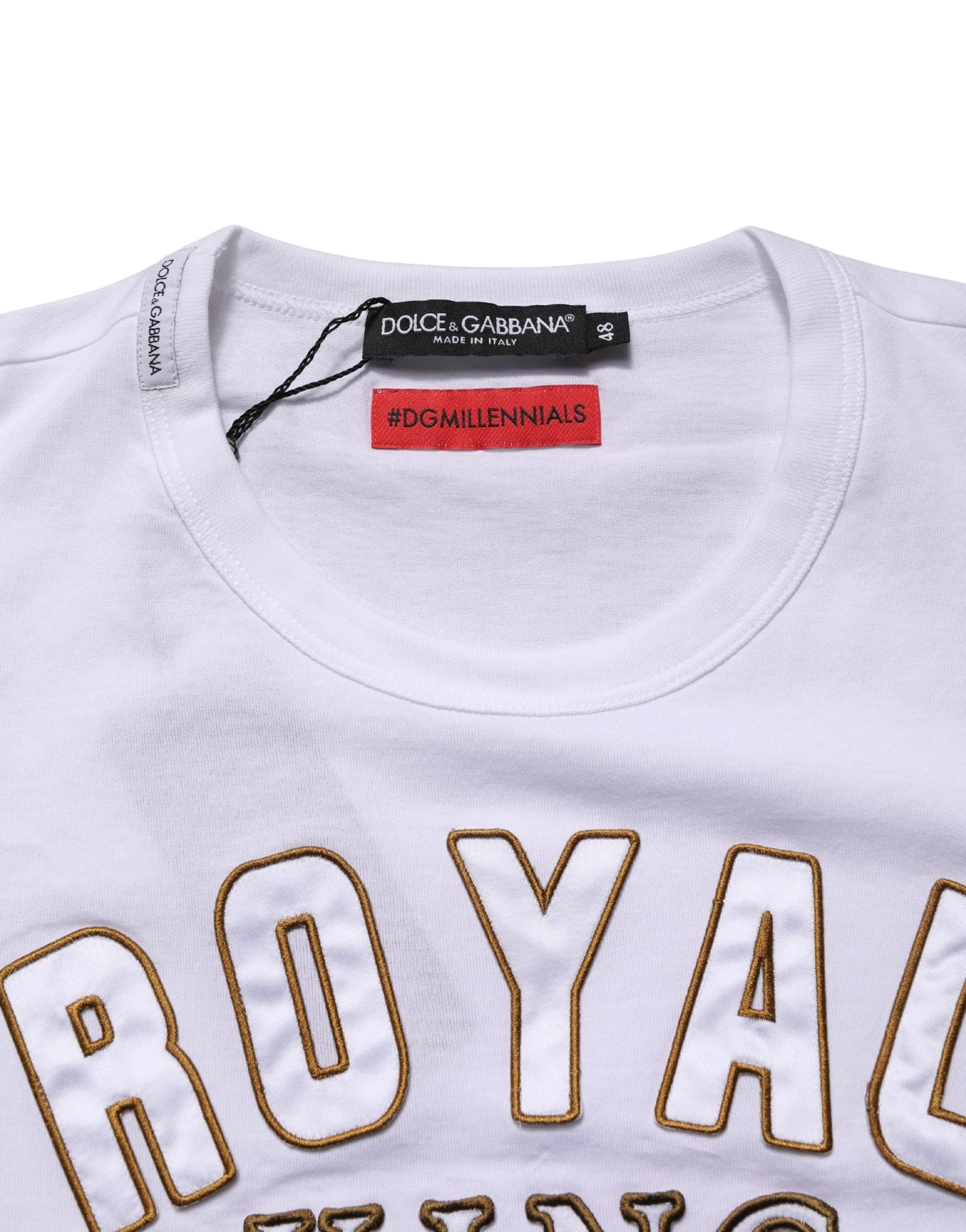 Dolce & Gabbana White DG King Royal Crew Neck Cotton  T-shirt | Regal Royce