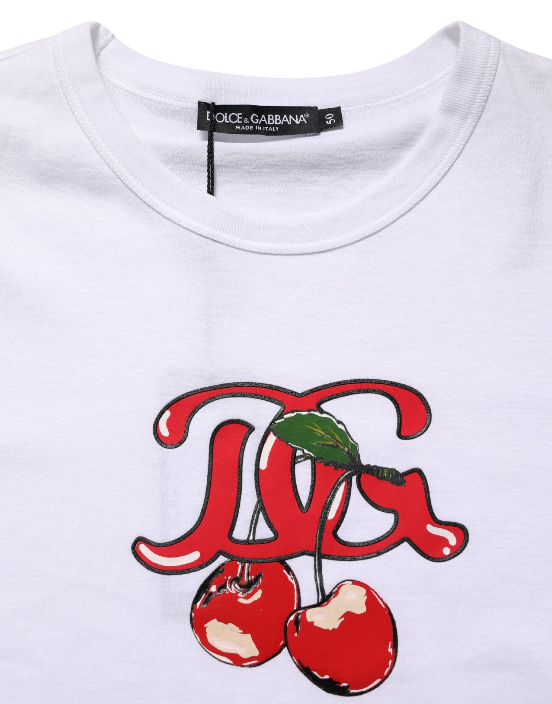 Dolce & Gabbana White DG Cherries Cotton Crew Neck  T-shirt | Regal Royce