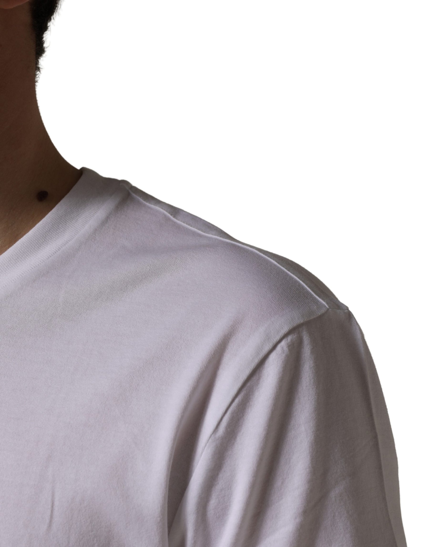 Dolce & Gabbana White Barcode Print Cotton Crew Neck T-shirt | Regal Royce