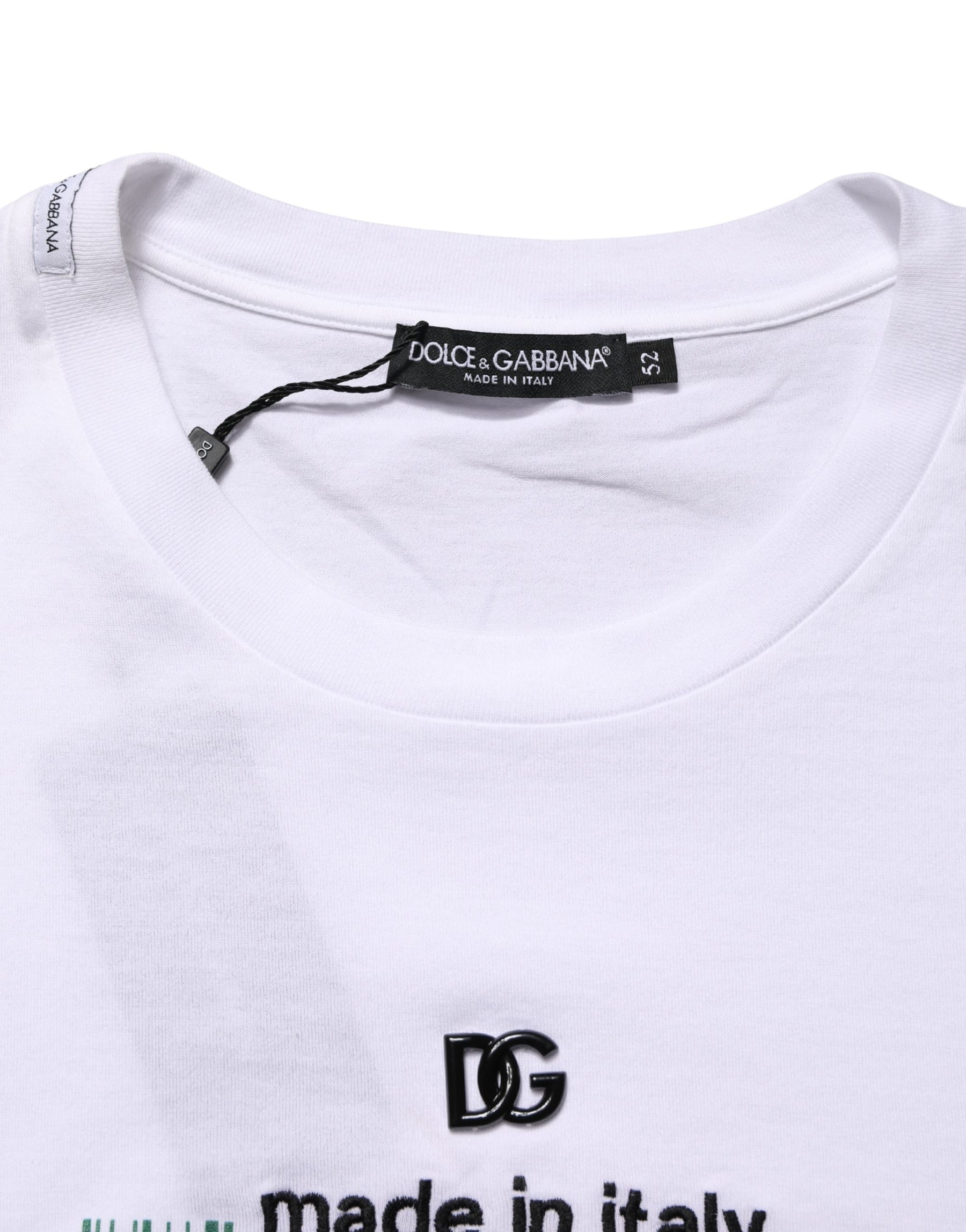 Dolce & Gabbana White Barcode Print Cotton Crew Neck T-shirt | Regal Royce