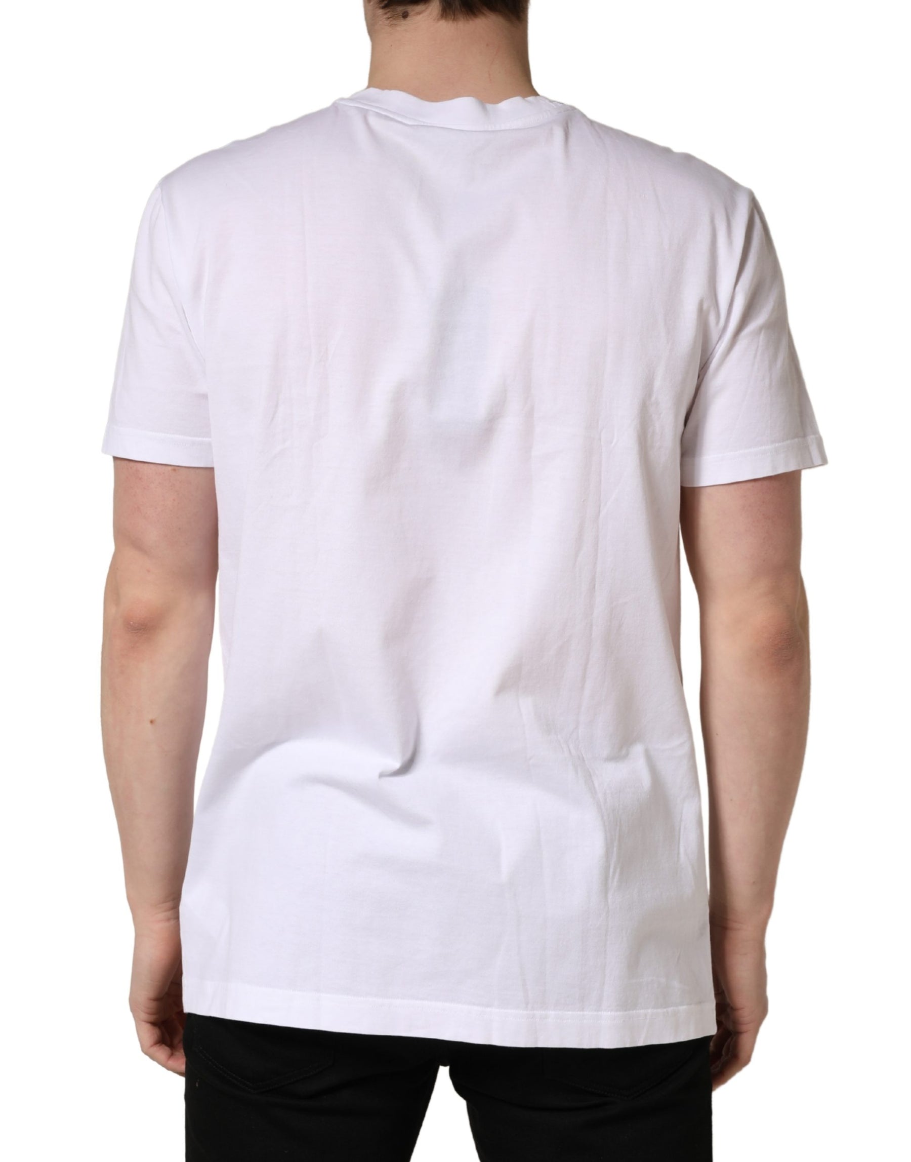 Dolce & Gabbana White Barcode Cotton Crew Neck Men T-shirt | Regal Royce