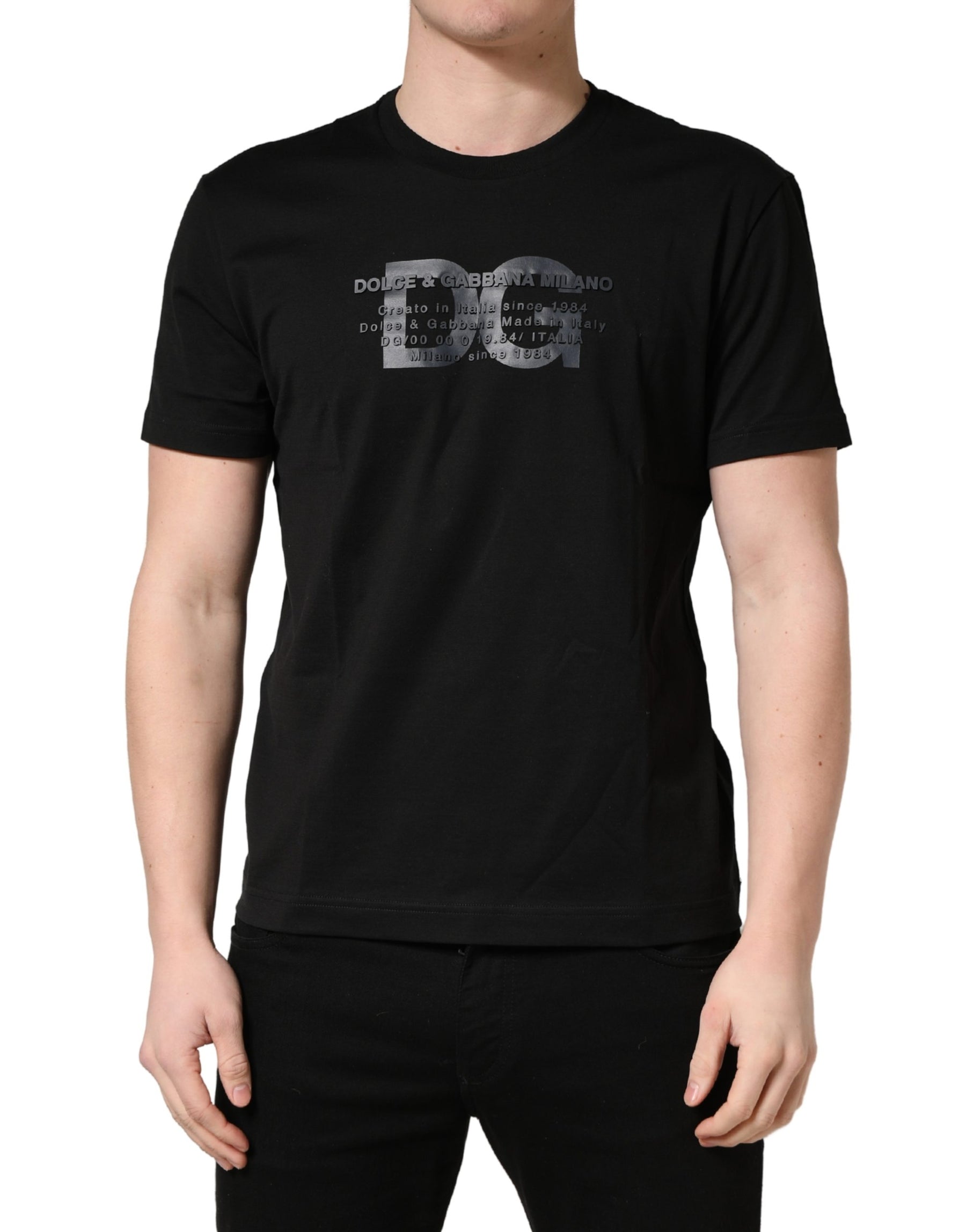 +39 MASQ Black Logo DG Print Cotton Crew Neck T-shirt | Regal Royce
