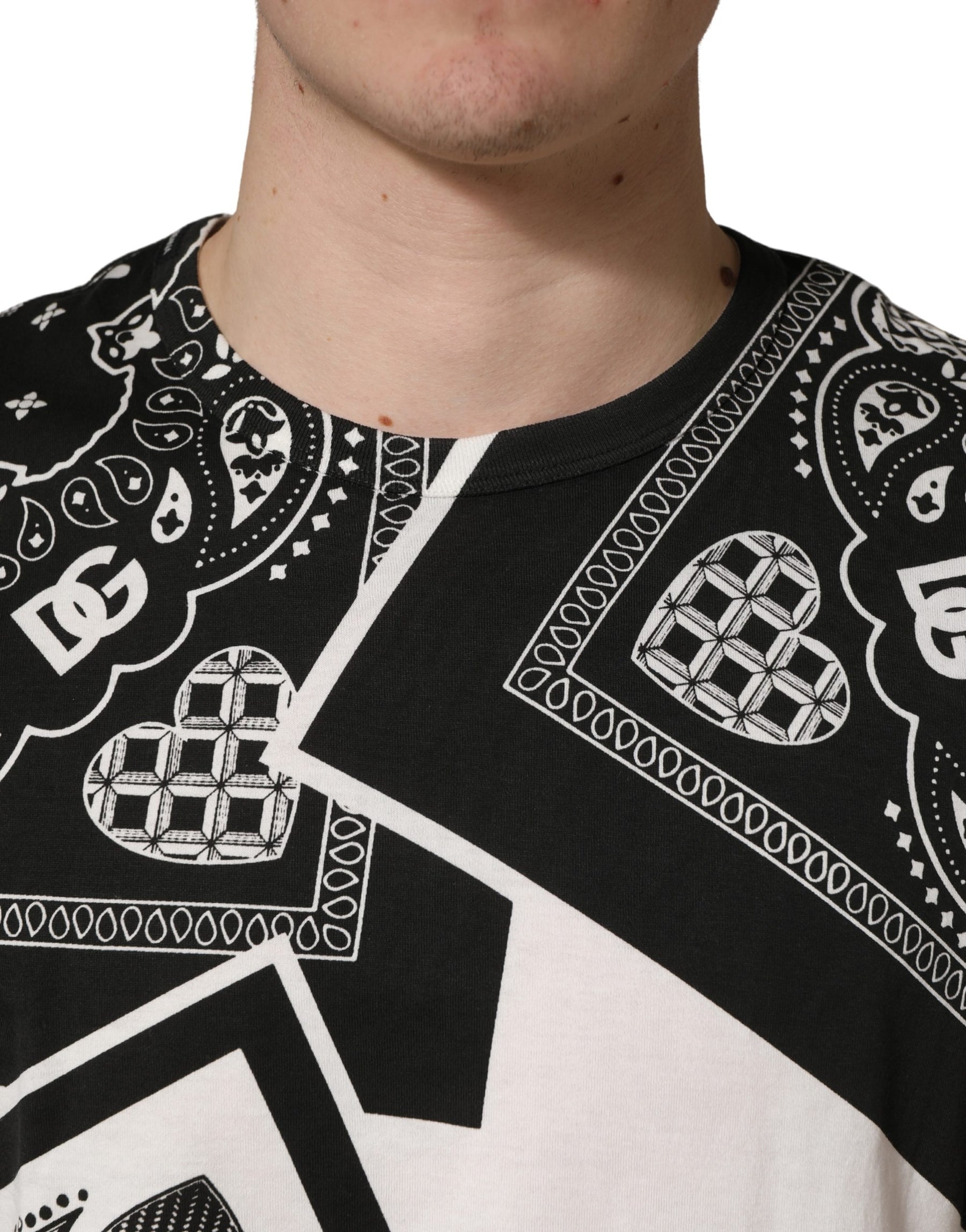 Dolce & Gabbana Black White Bandana Cotton Crew Neck  T-shirt | Regal Royce