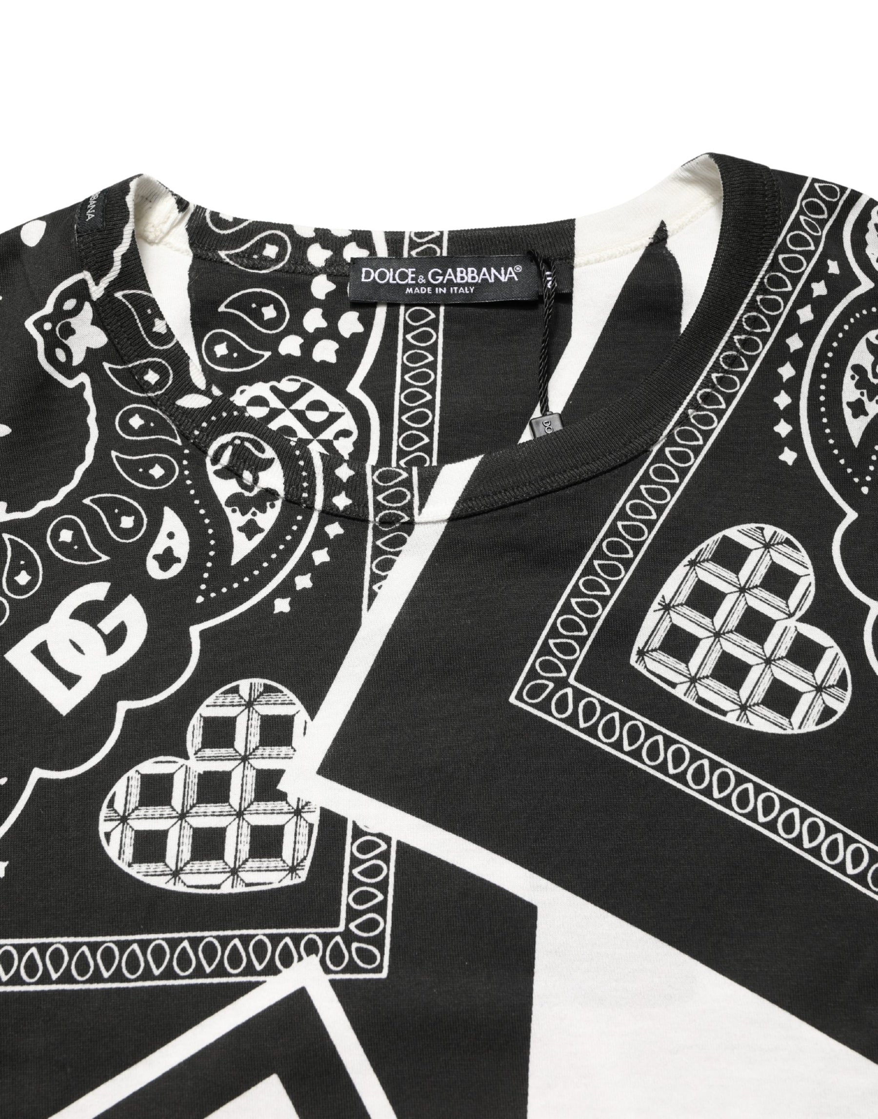 Dolce & Gabbana Black White Bandana Cotton Crew Neck  T-shirt | Regal Royce
