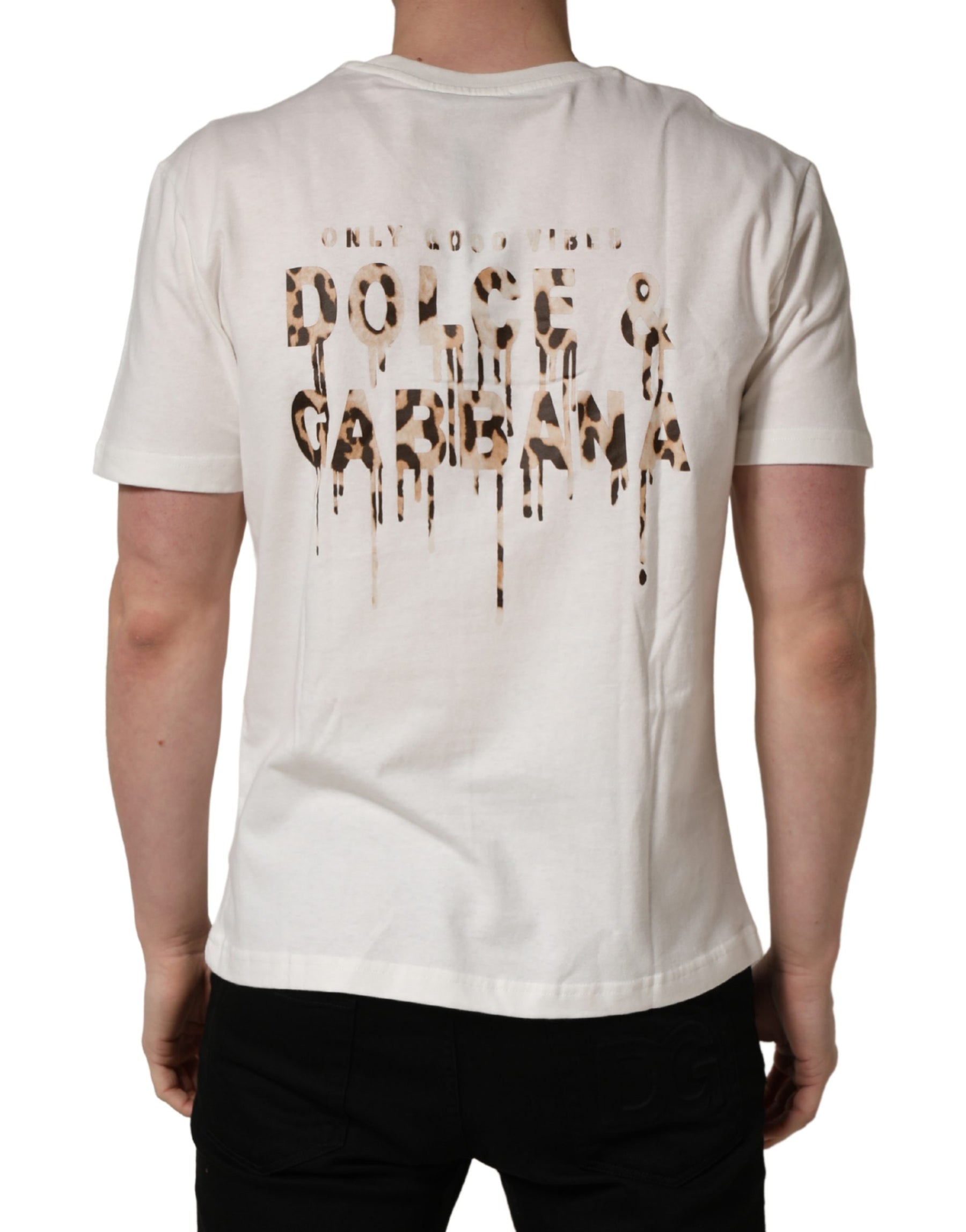 Dolce & Gabbana White Logo Patch Cotton Men Crew Neck  T-shirt | Regal Royce