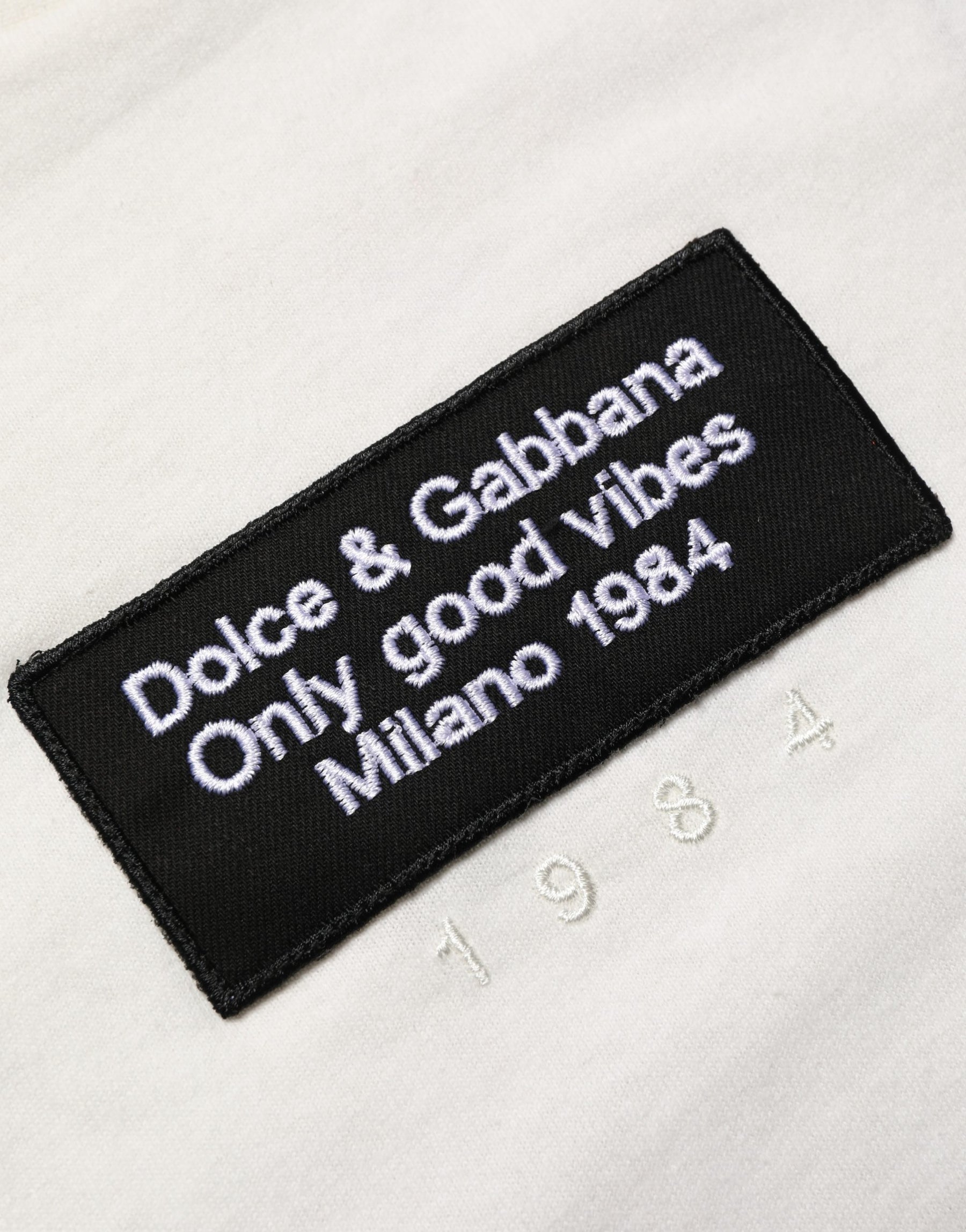 Dolce & Gabbana White Logo Patch Cotton Men Crew Neck  T-shirt | Regal Royce