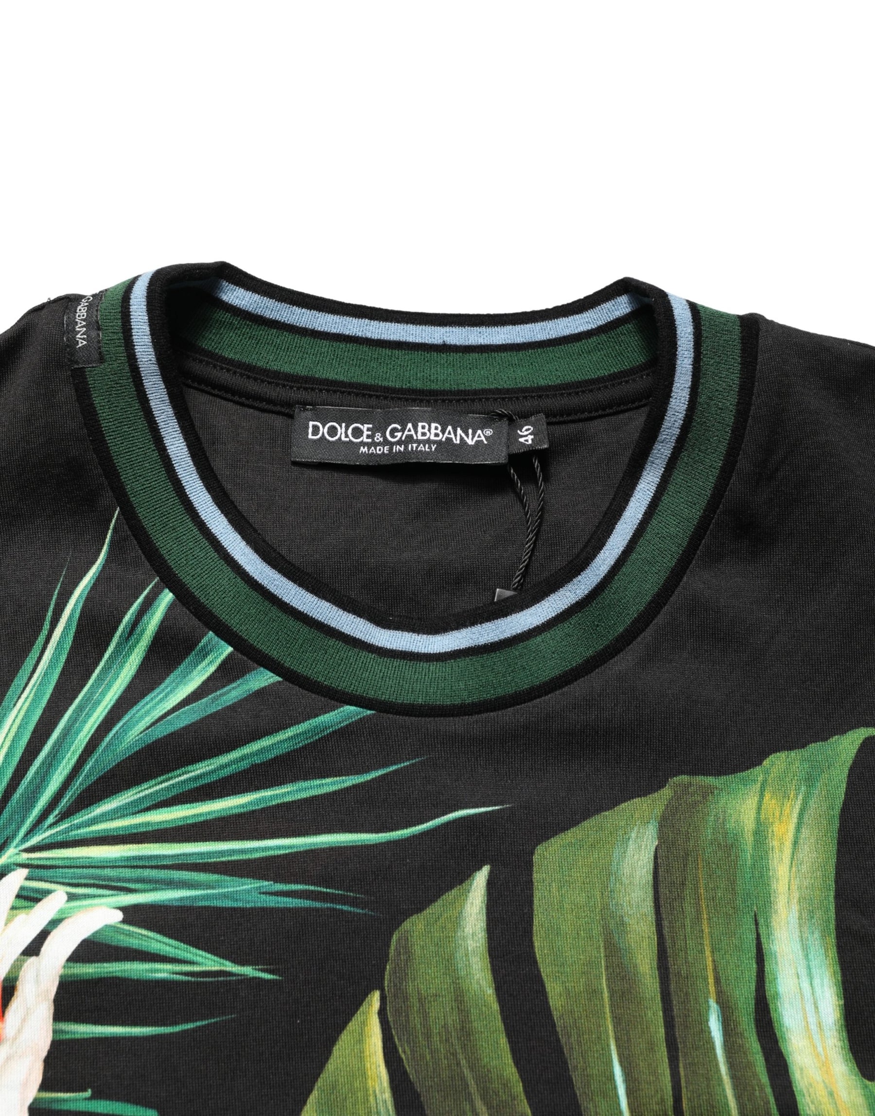 Dolce & Gabbana Black Bird Print Cotton Men Crew Neck T-shirt | Regal Royce