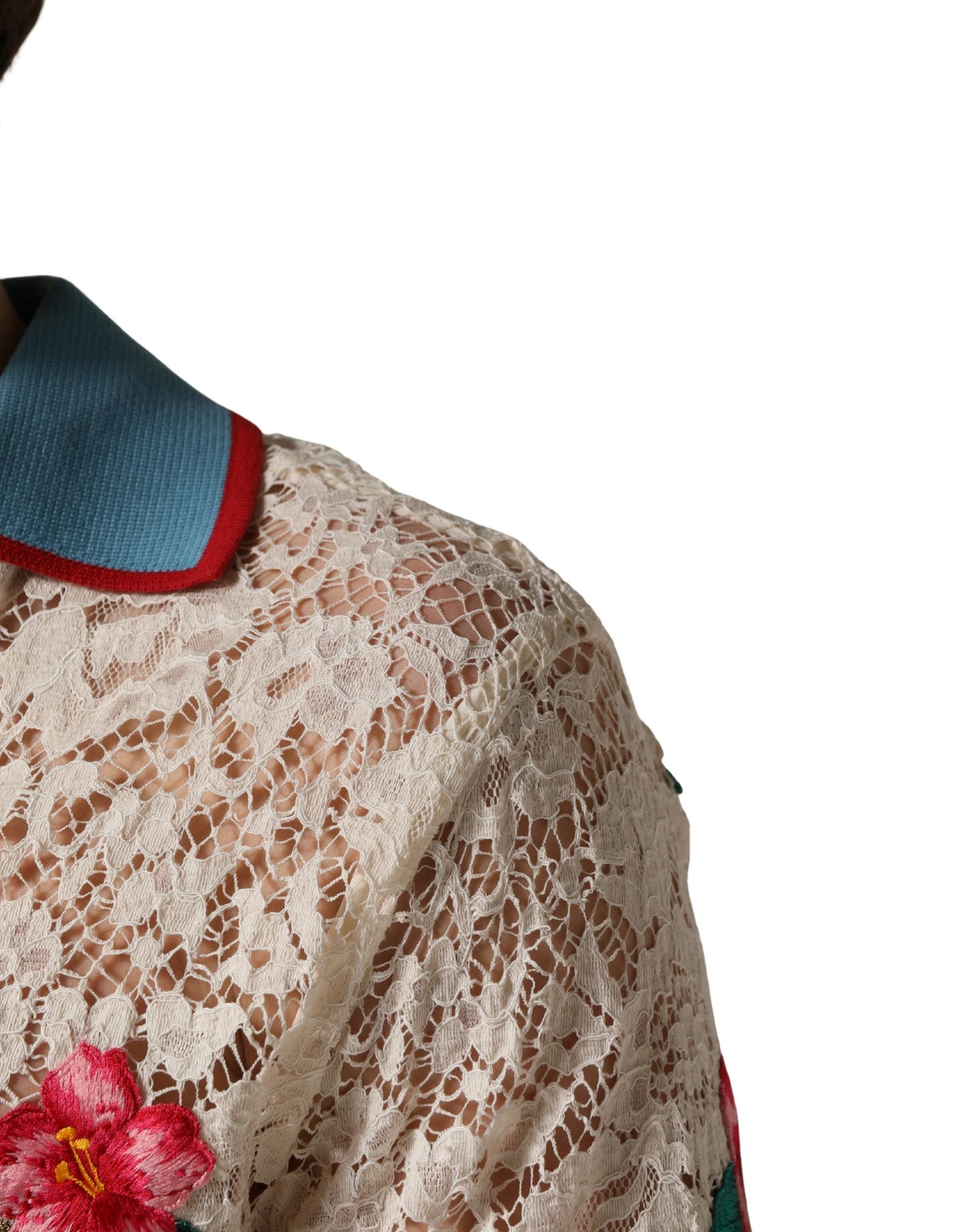 Dolce & Gabbana Beige Floral Tennis Club Lace Polo T-shirt | Regal Royce
