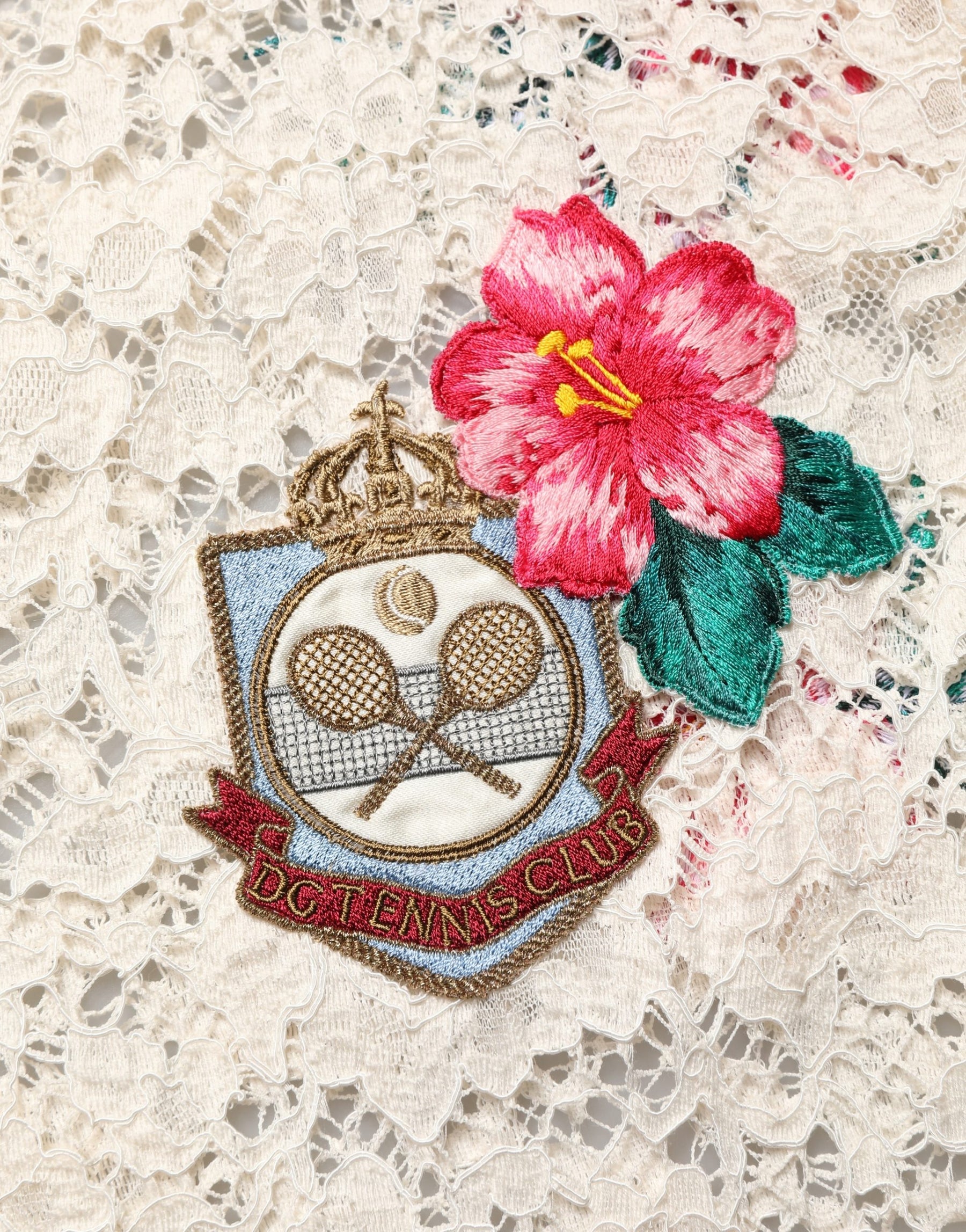 Dolce & Gabbana Beige Floral Tennis Club Lace Polo T-shirt | Regal Royce