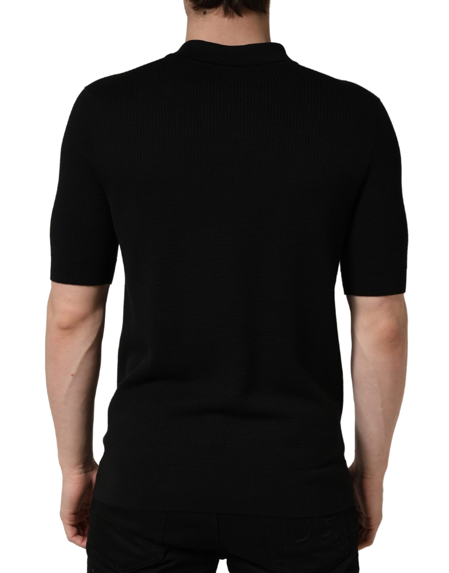 Dolce & Gabbana Black Heraldic Crest Patch Silk Polo T-shirt | Regal Royce