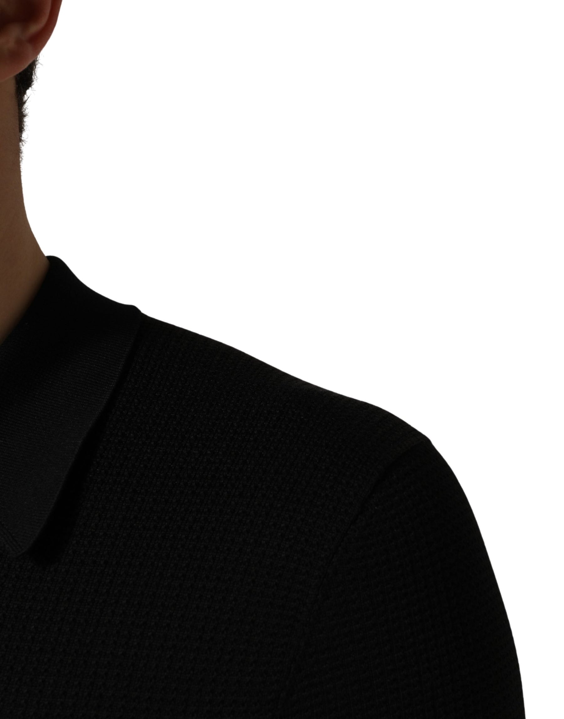 Dolce & Gabbana Black Heraldic Crest Patch Silk Polo T-shirt | Regal Royce
