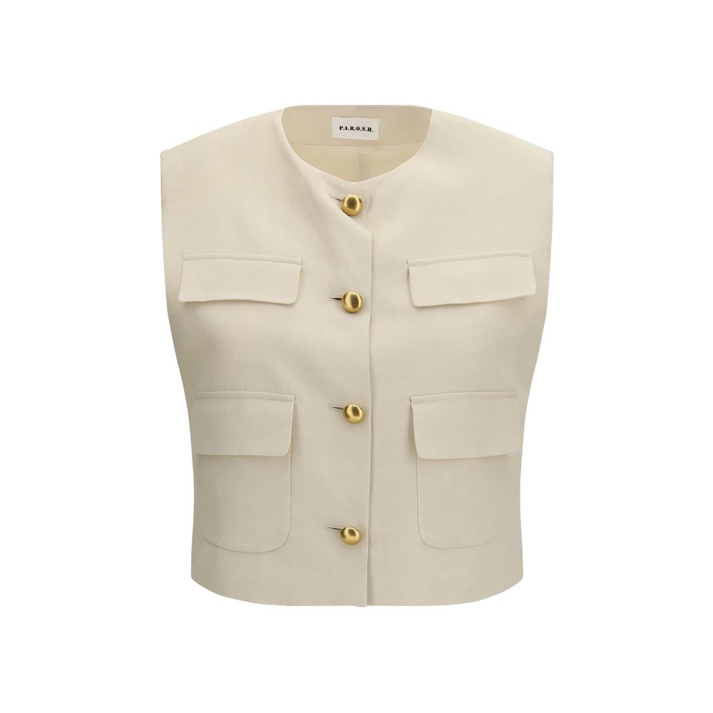 P.A.R.O.S.H. Beige Wool Sleveless Jacket | Regal Royce