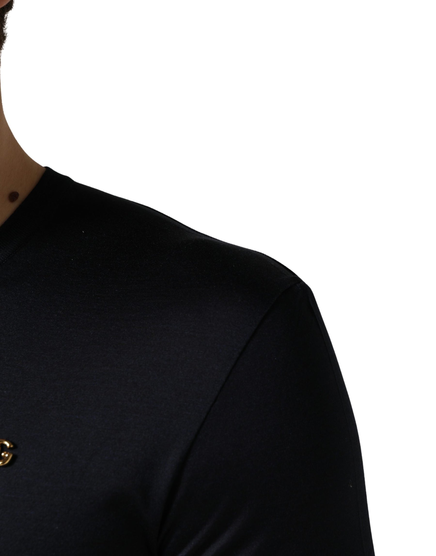 Dolce & Gabbana Dark Blue DG Logo Silk Men Crew Neck T-shirt | Regal Royce