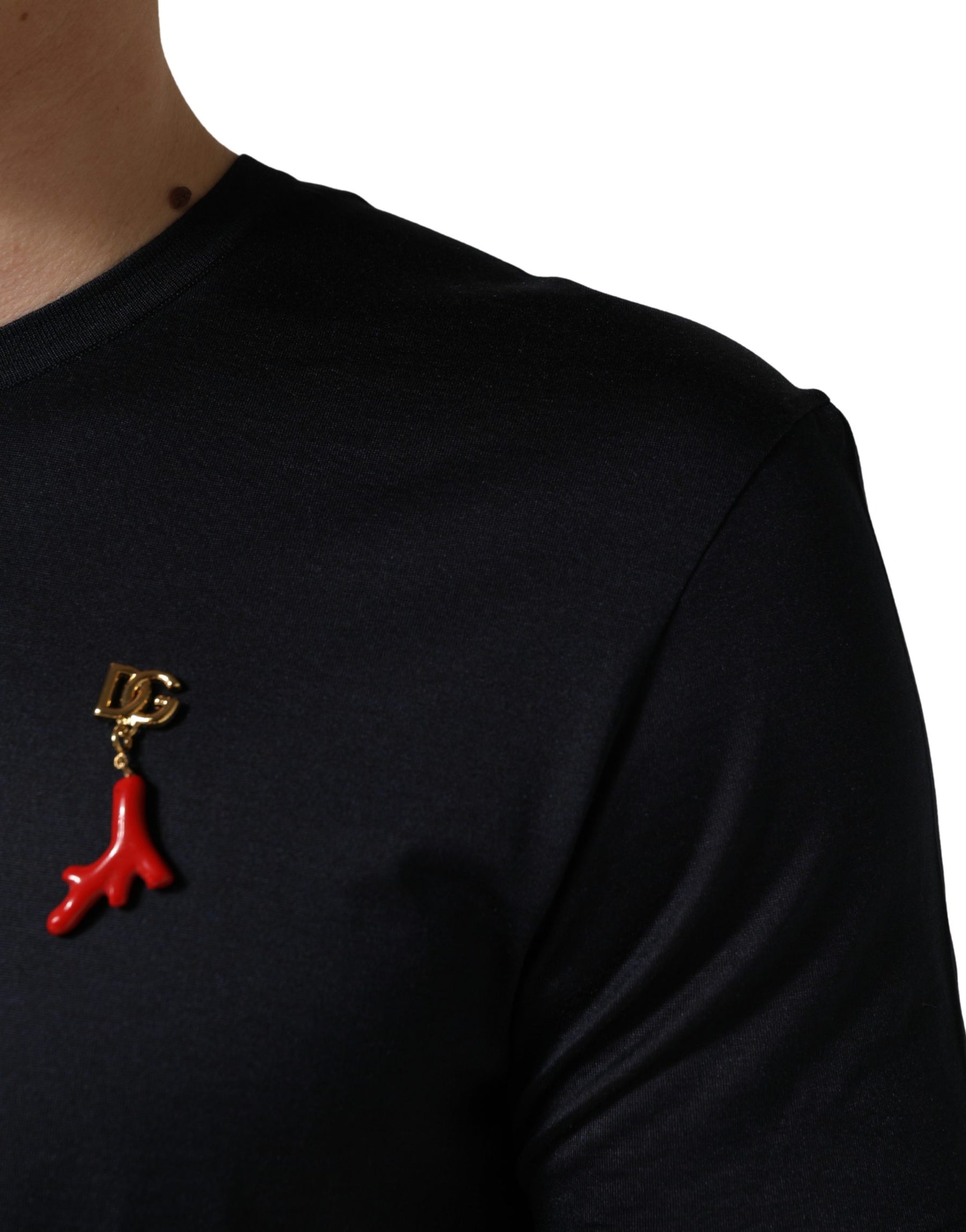 Dolce & Gabbana Dark Blue DG Logo Silk Men Crew Neck T-shirt | Regal Royce