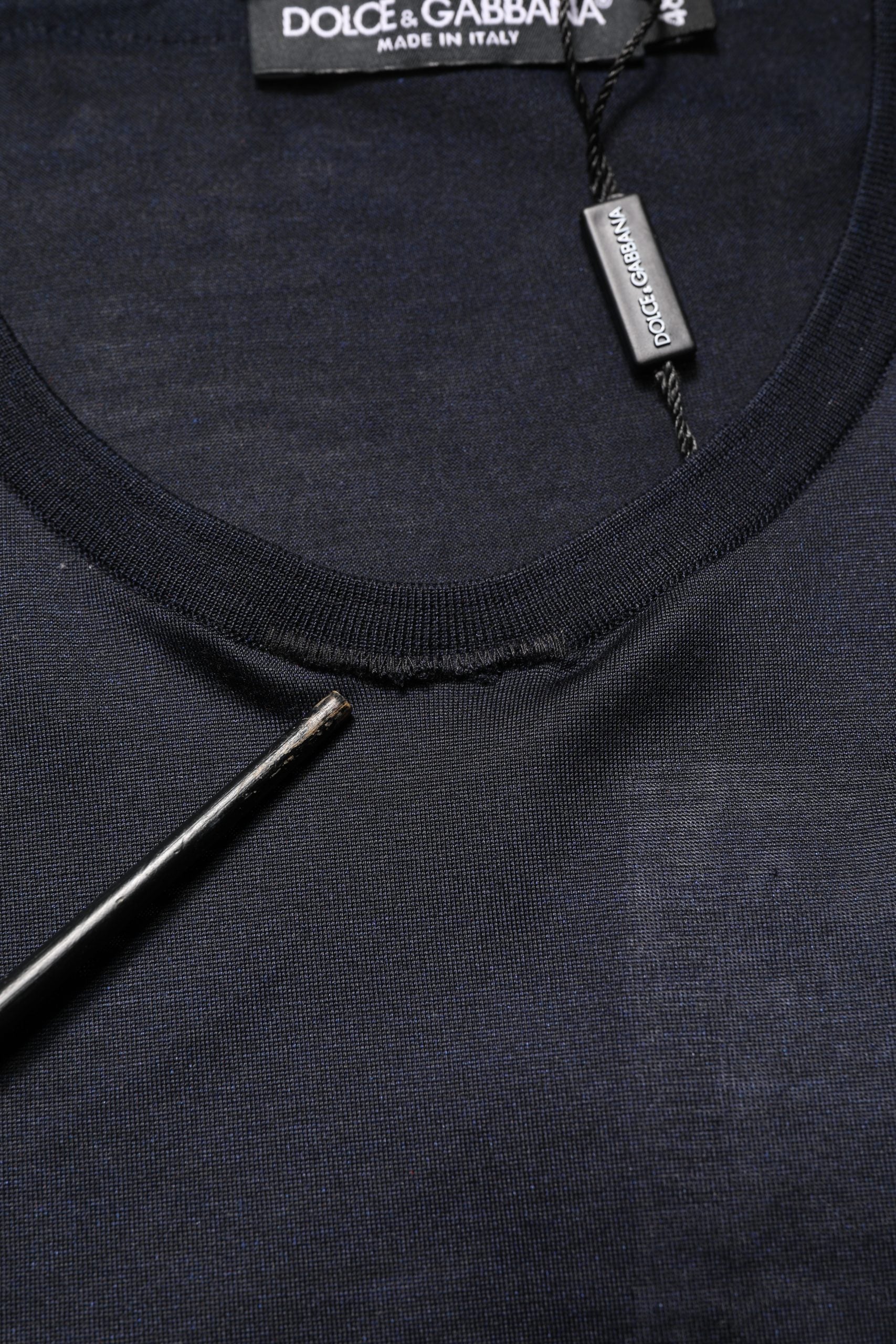 Dolce & Gabbana Dark Blue DG Logo Silk Men Crew Neck T-shirt | Regal Royce