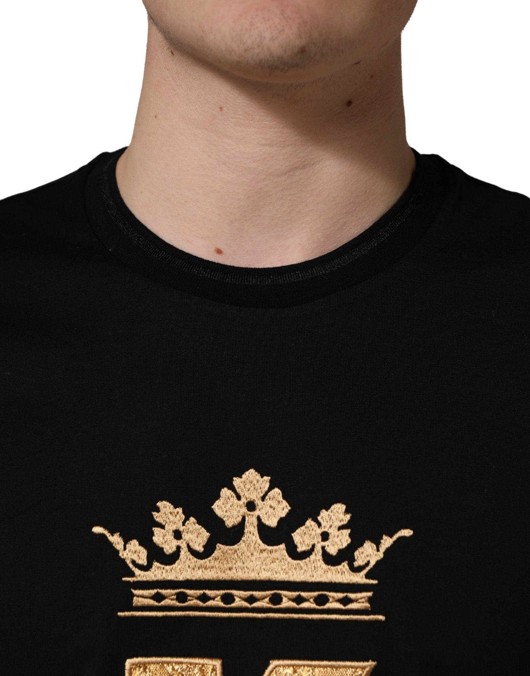Dolce & Gabbana Black King Patch Cotton Men CrewNeck T-shirt | Regal Royce