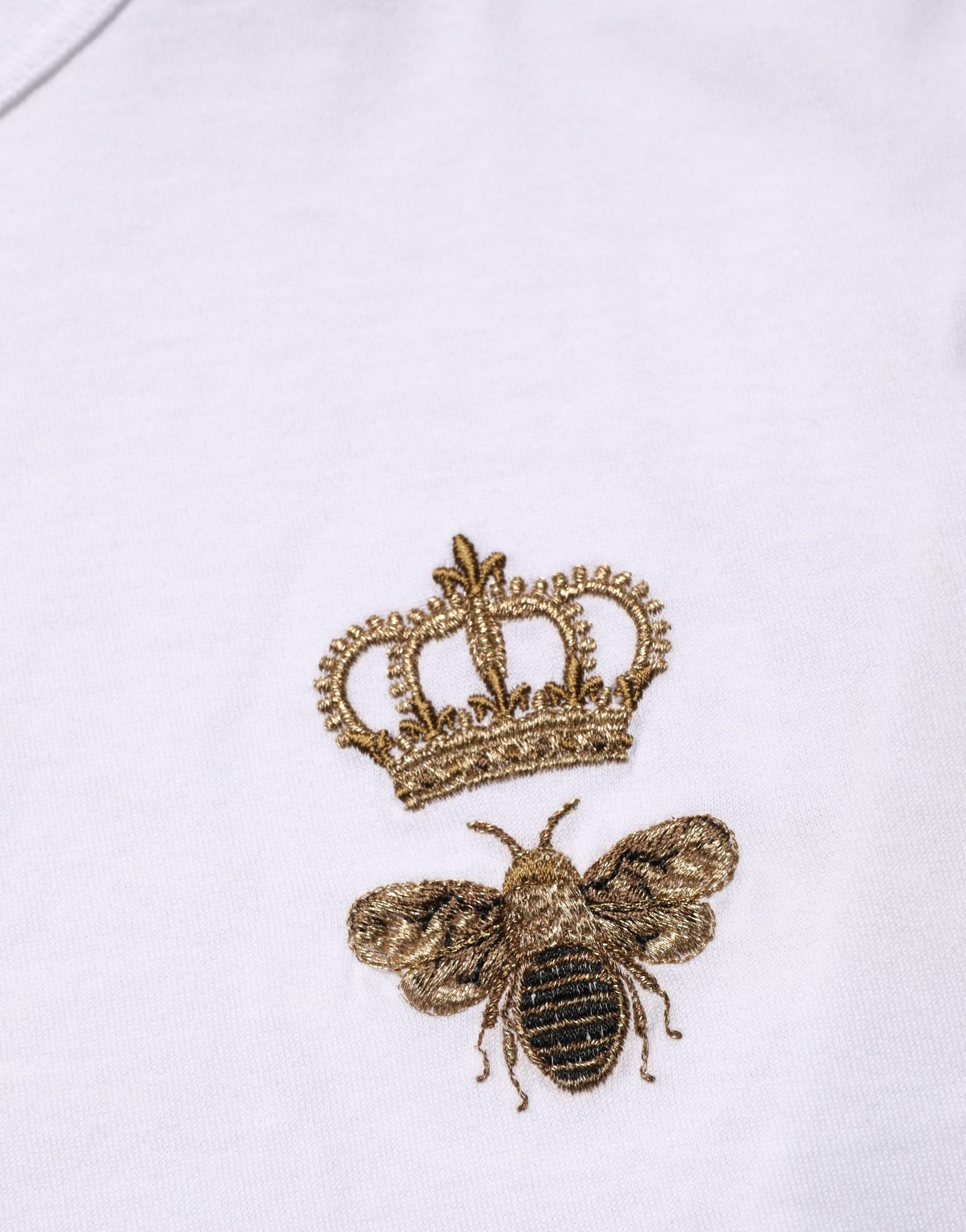 Dolce & Gabbana White Bee Crown Embroidery Cotton Men T-shirt | Regal Royce