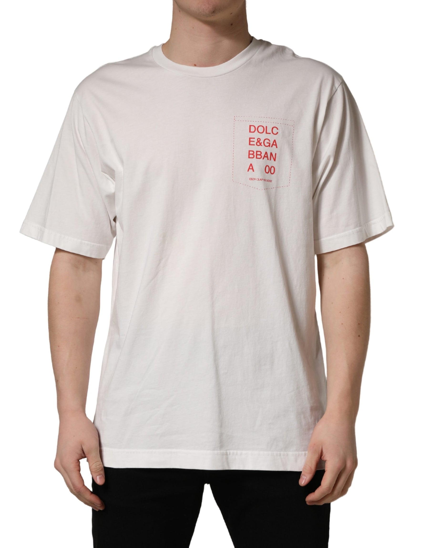 Dolce & Gabbana White Graphic Print Cotton Crew Neck  T-shirt | Regal Royce