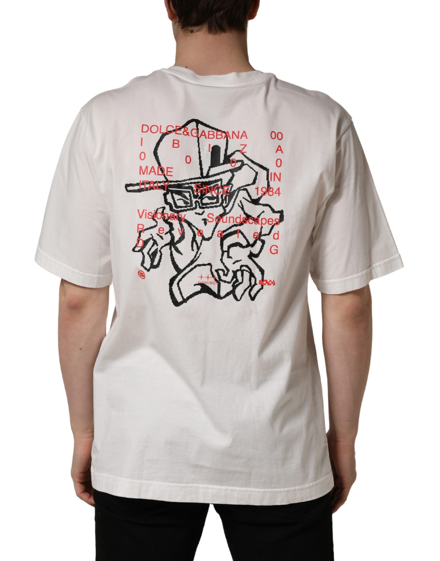 Dolce & Gabbana White Graphic Print Cotton Crew Neck  T-shirt | Regal Royce