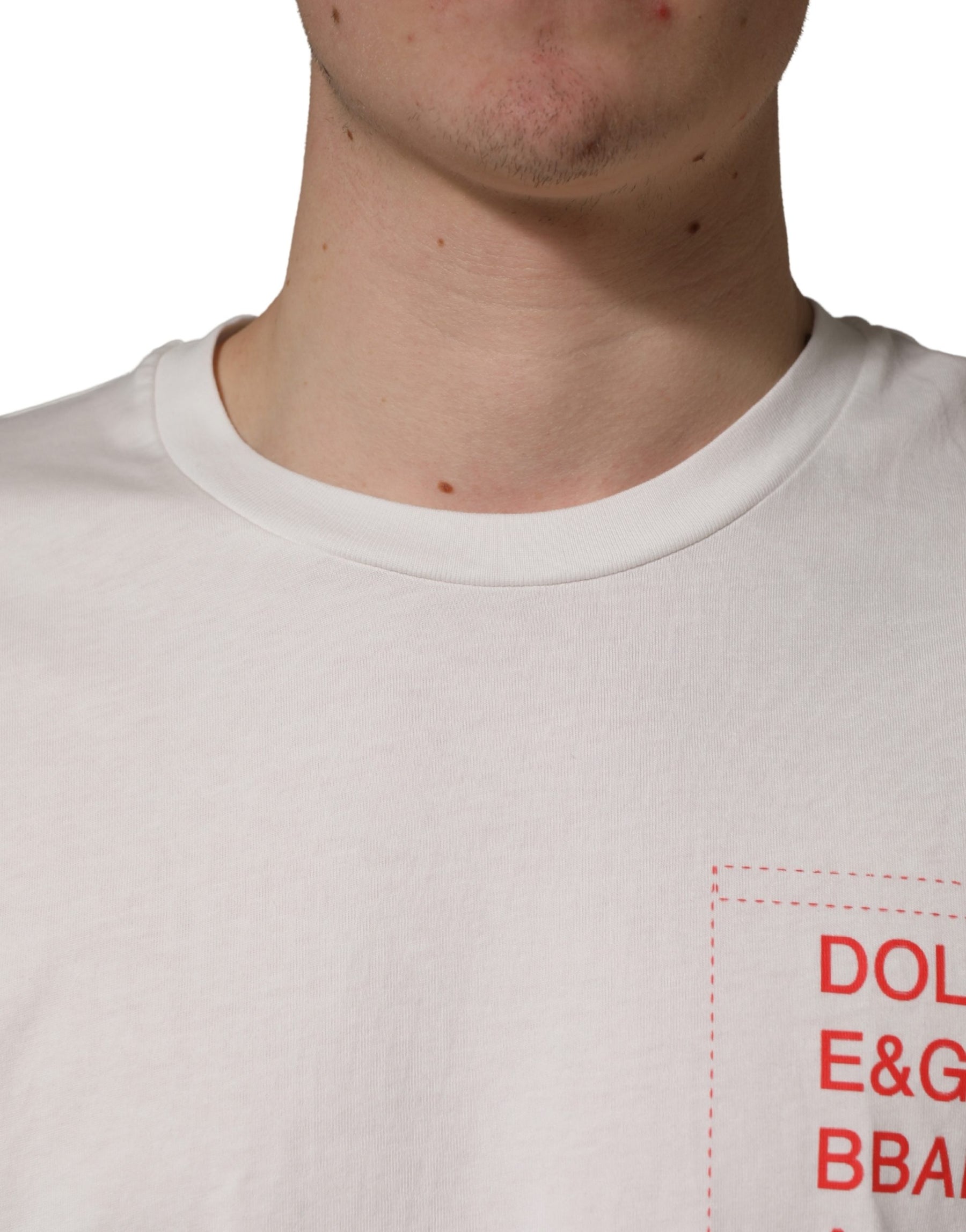 Dolce & Gabbana White Graphic Print Cotton Crew Neck  T-shirt | Regal Royce