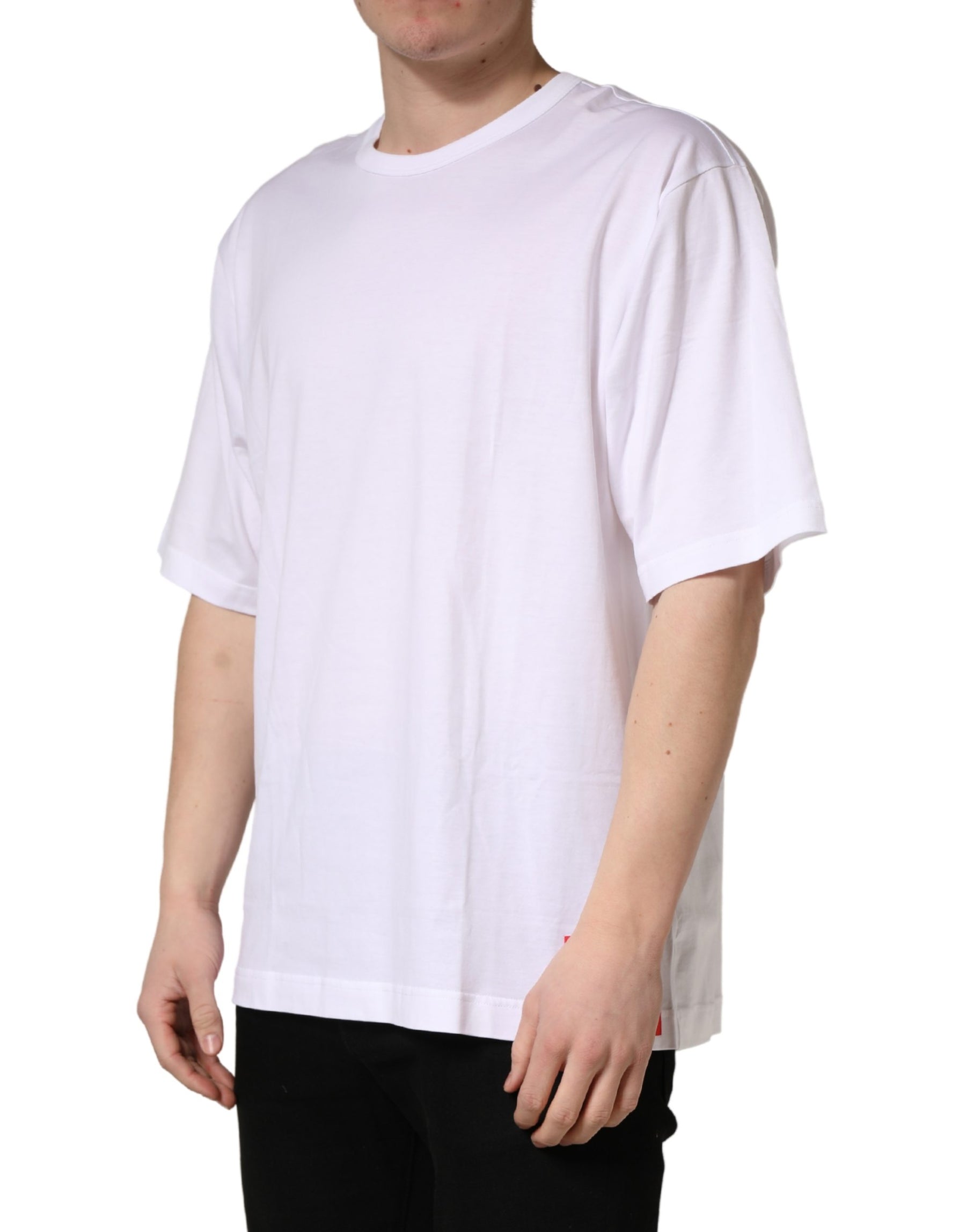 Dolce & Gabbana White Cotton Short Sleeves Crew Neck T-shirt | Regal Royce