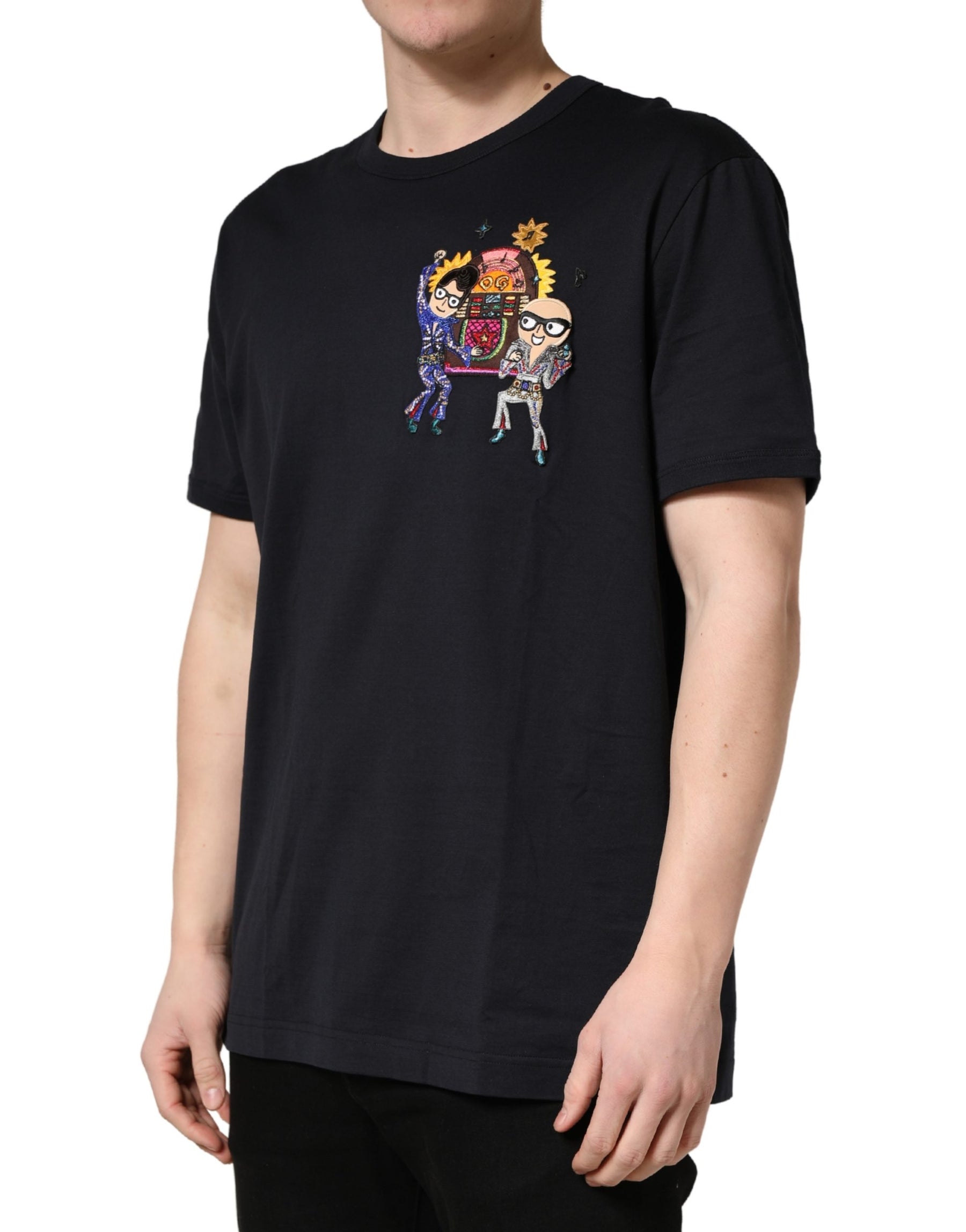 Dolce & Gabbana Black #DGFAMILY Patch Men Crew Neck T-shirt | Regal Royce