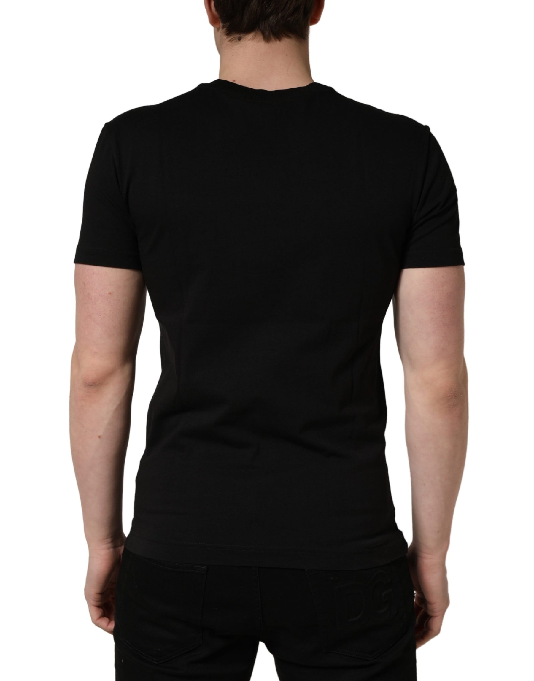Dolce & Gabbana Black DG London Cotton Men Crew Neck  T-shirt | Regal Royce