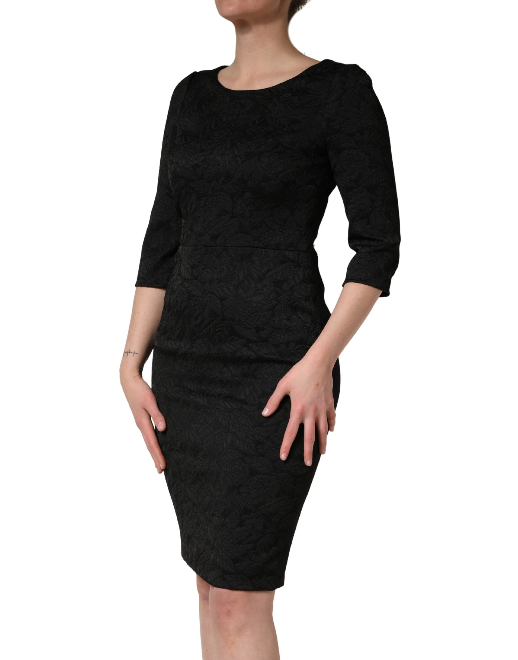 Dolce & Gabbana Black Floral Brocade Sheath Knee Length Dress | Regal Royce